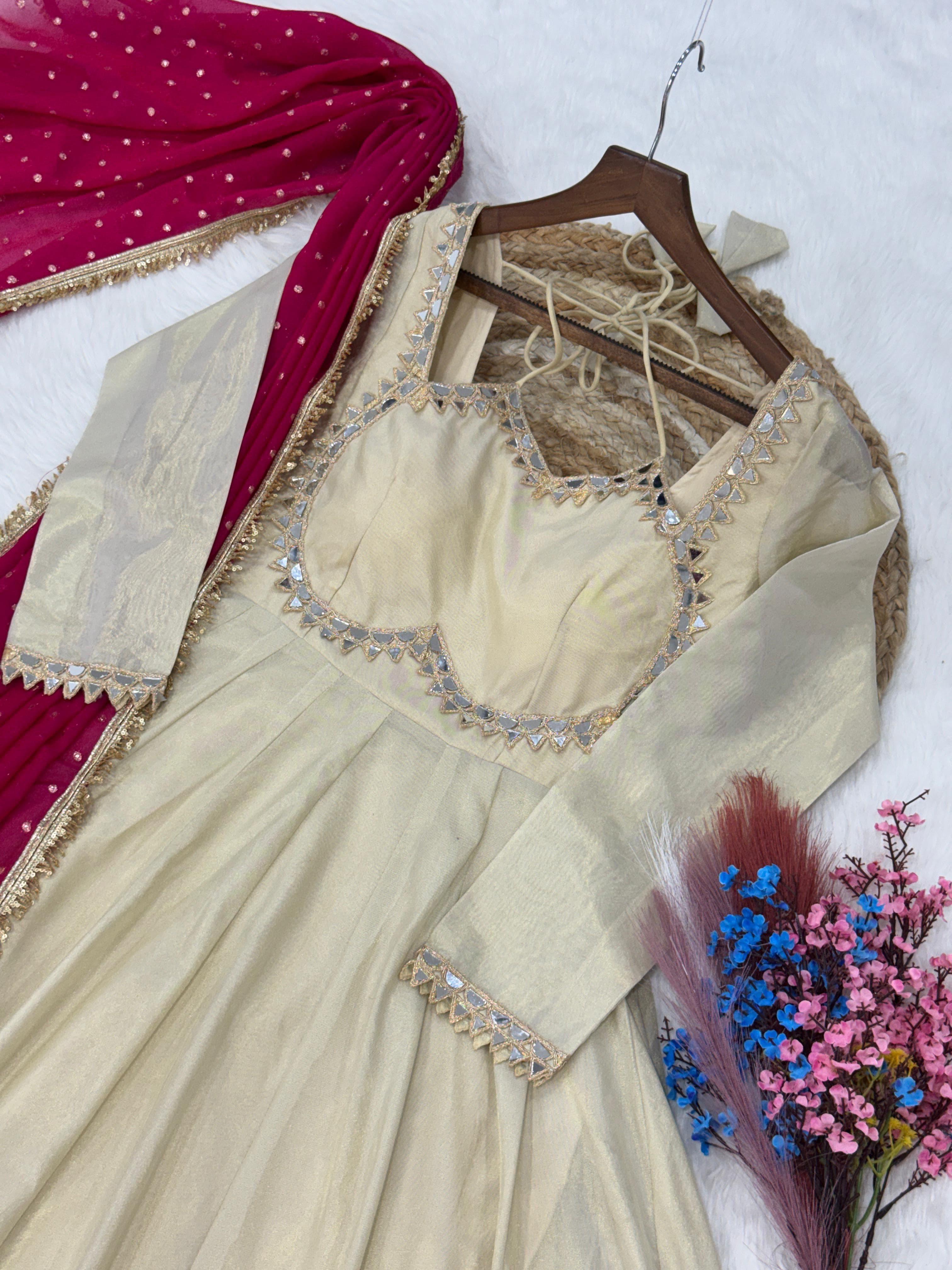 Cosmos fabric real mirror work anarkali suit