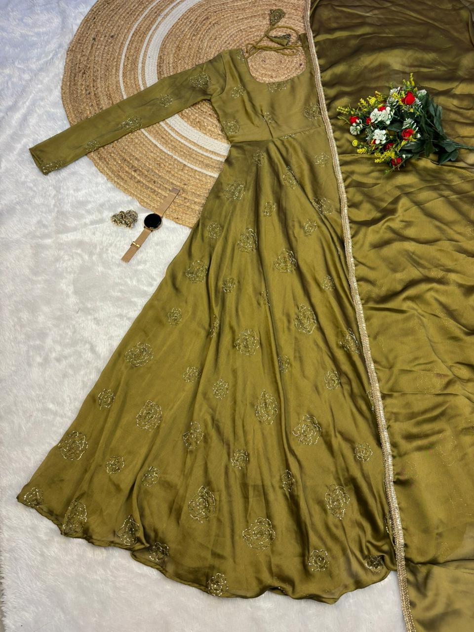 Rangoli silk gown with duppata