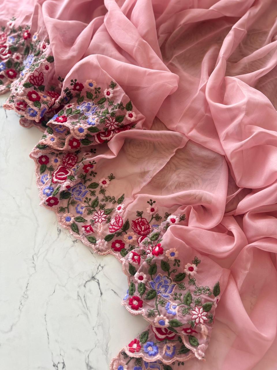 Tebby organza scalp border saree