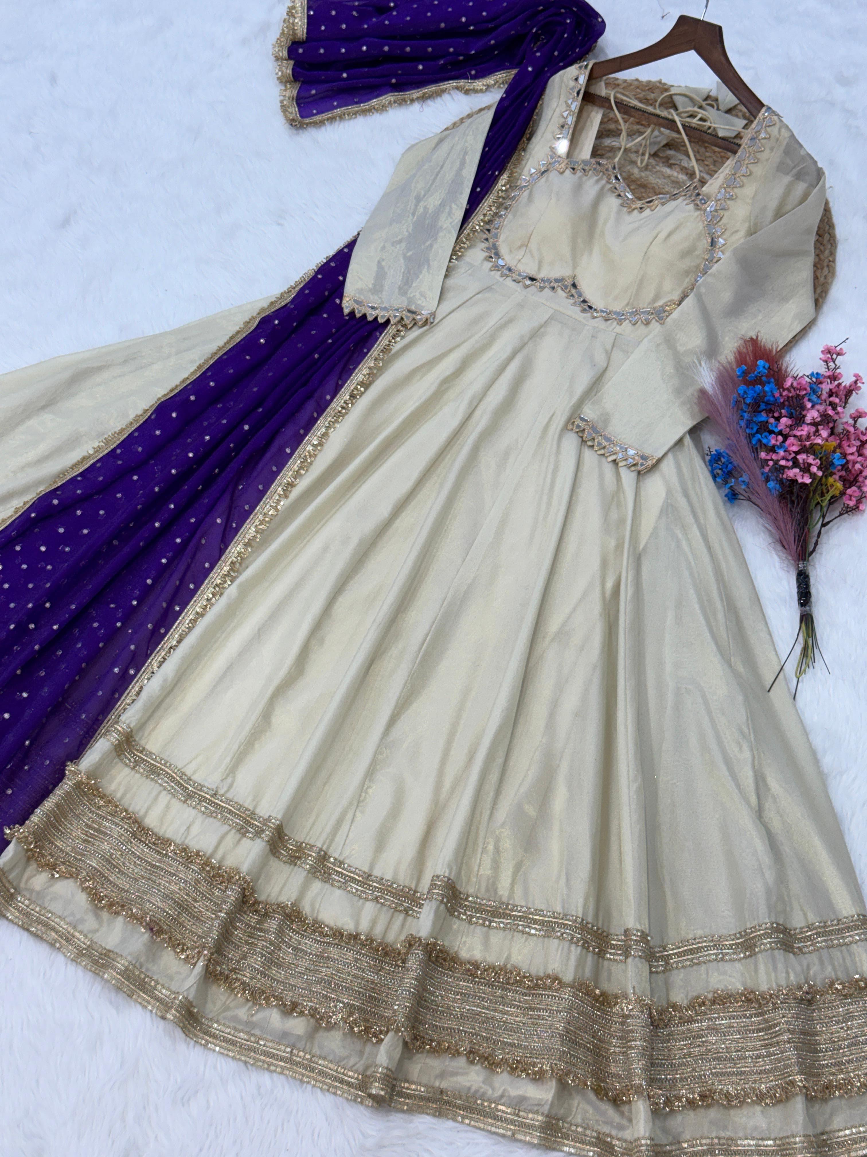 Cosmos fabric real mirror work anarkali suit