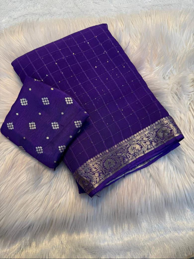 Viscose georgette sequence checks saree