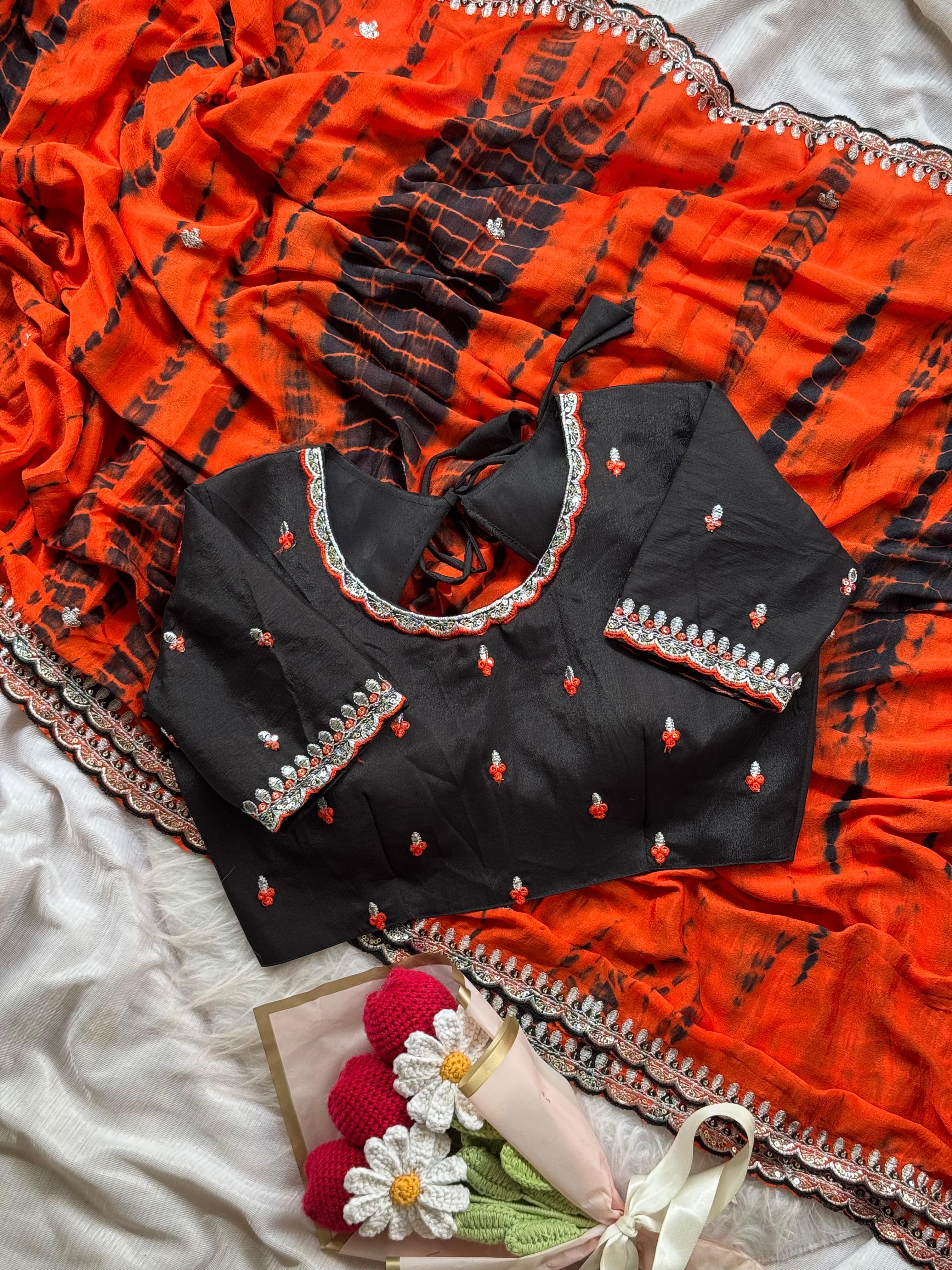 Soft chinnon shibori Tie & Die saree