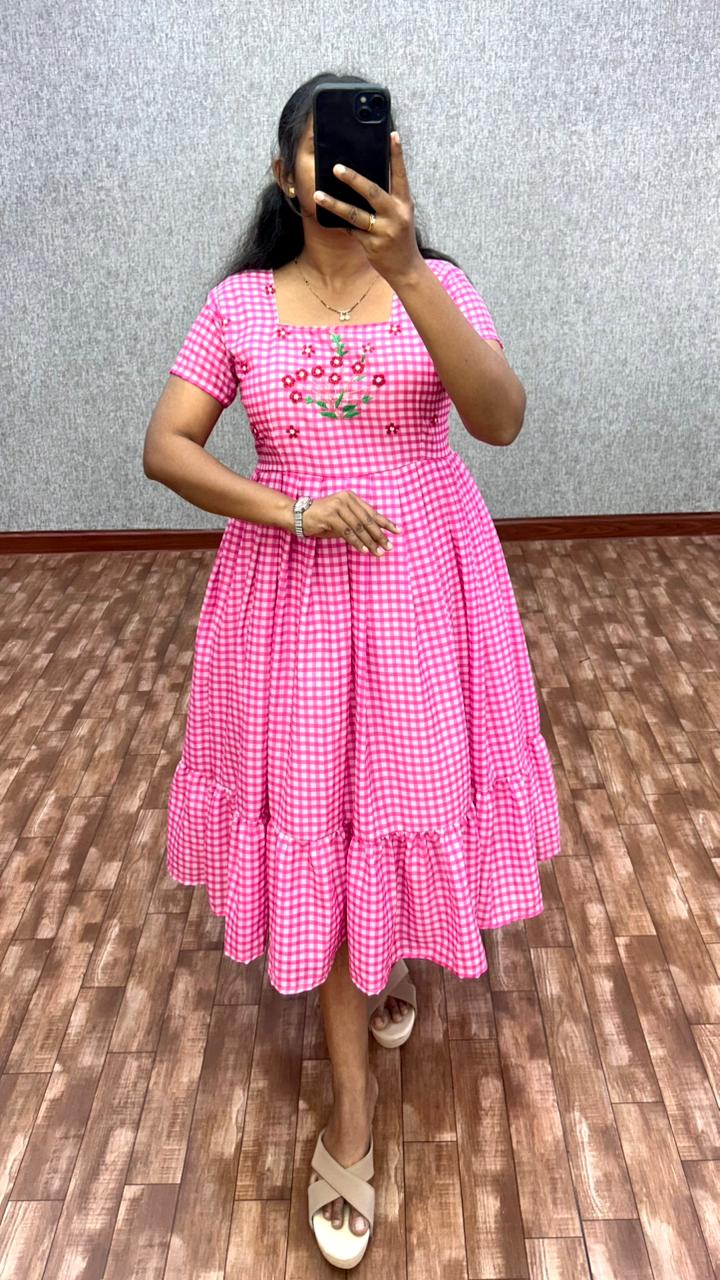 Cambric cotton checks maggam gowns