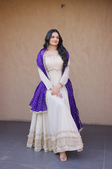 Cosmos fabric real mirror work anarkali suit