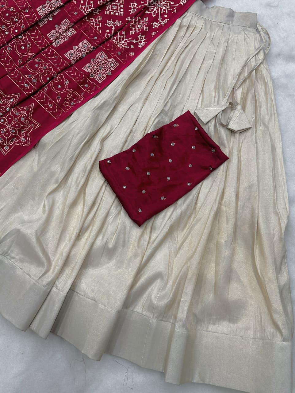 crep Ajrak Silk lehengas