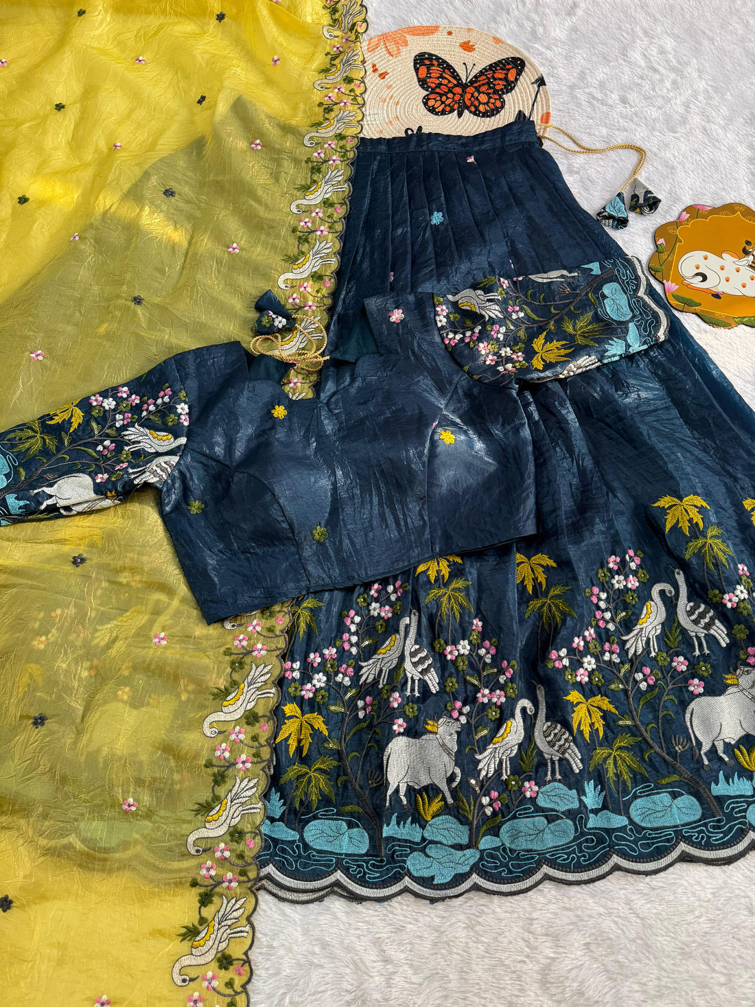Pichwai embroidery crush silk lehenga