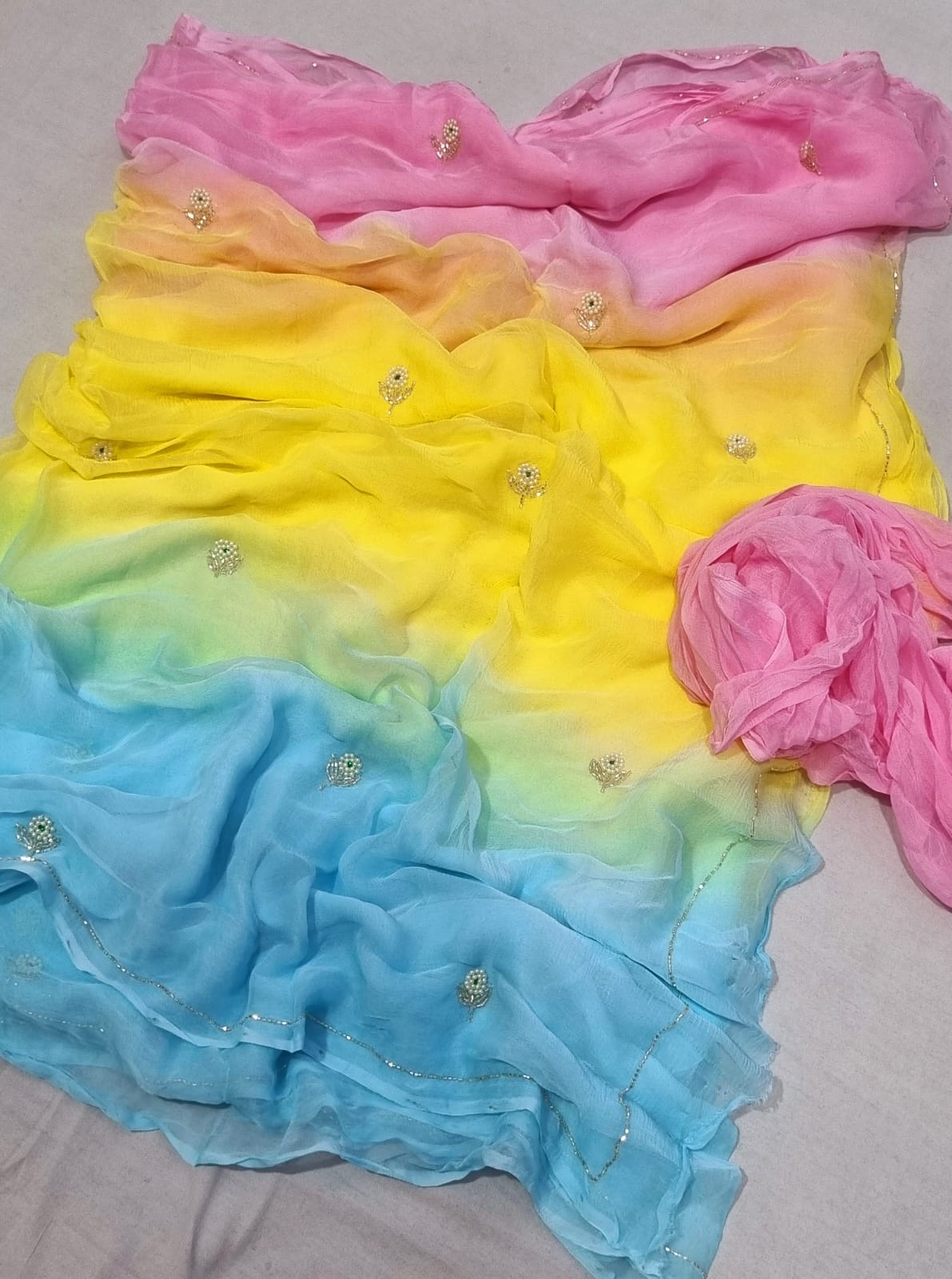 Multi shades half pure shiffon sarees