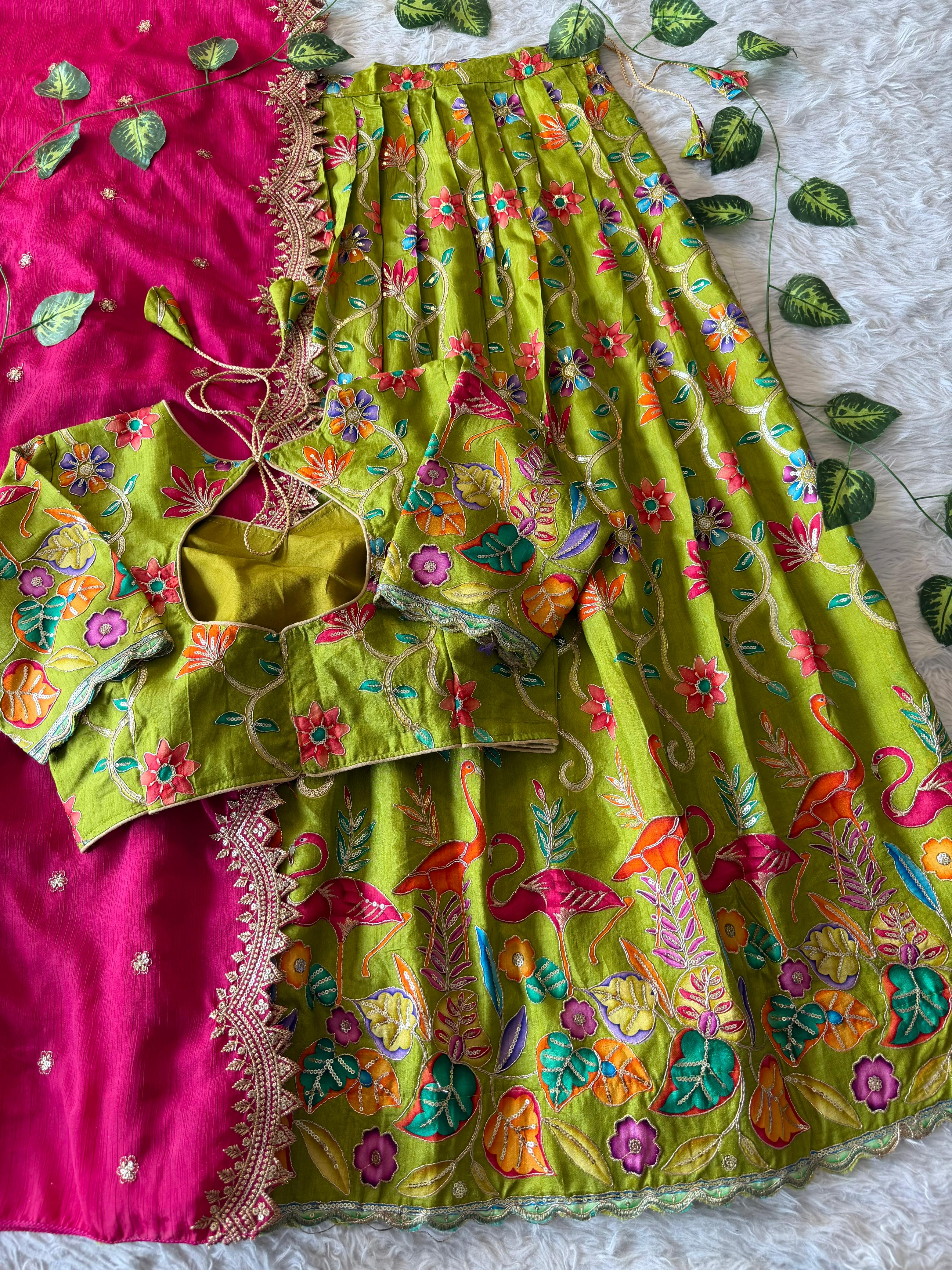 Viscose dola position embroidery lehengas