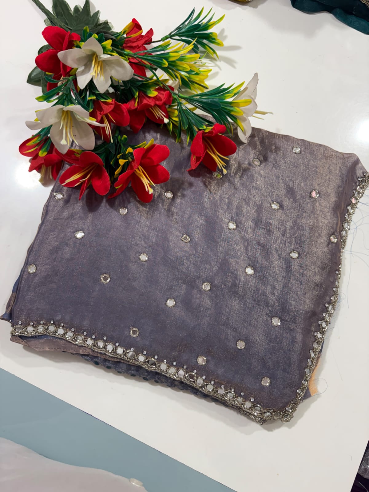 Space silk mirror work saree