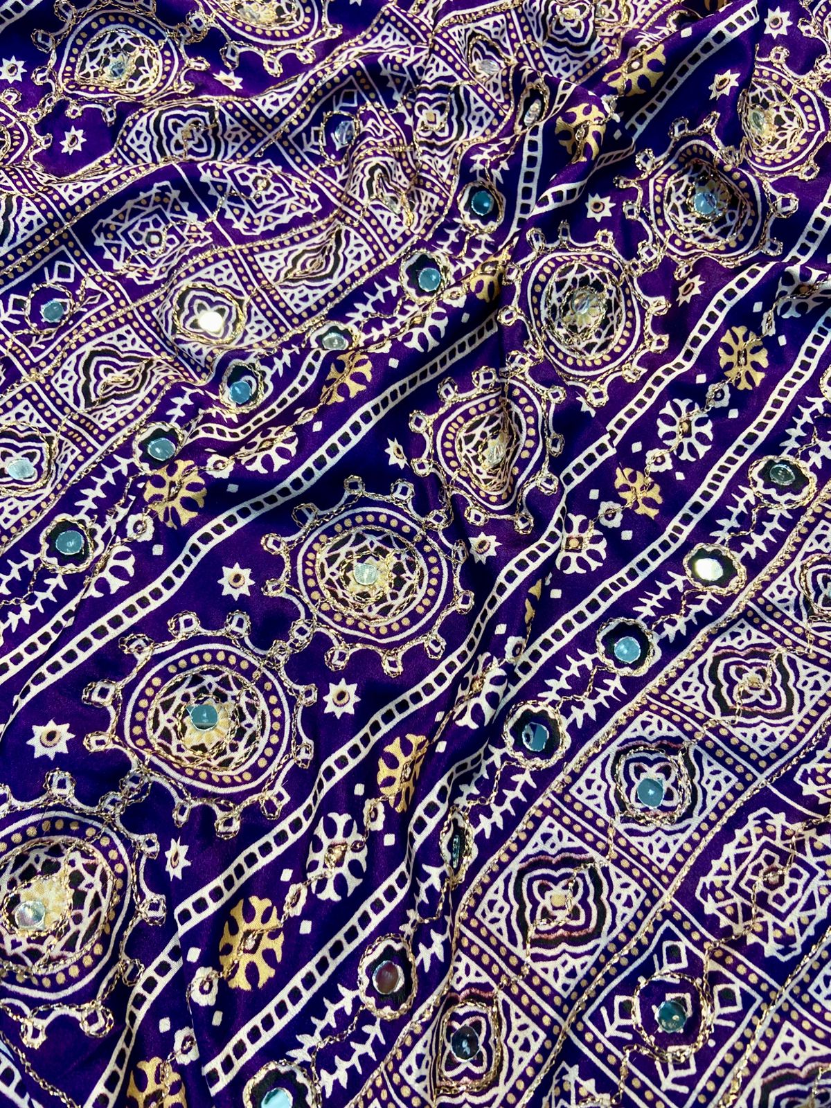 Ajrak model soft crepe silk mirror work saree