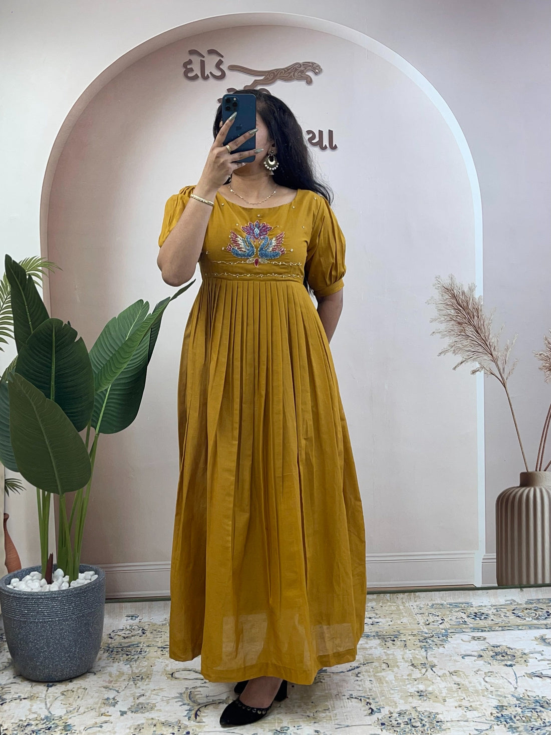 Mull cotton maggam work kurthi