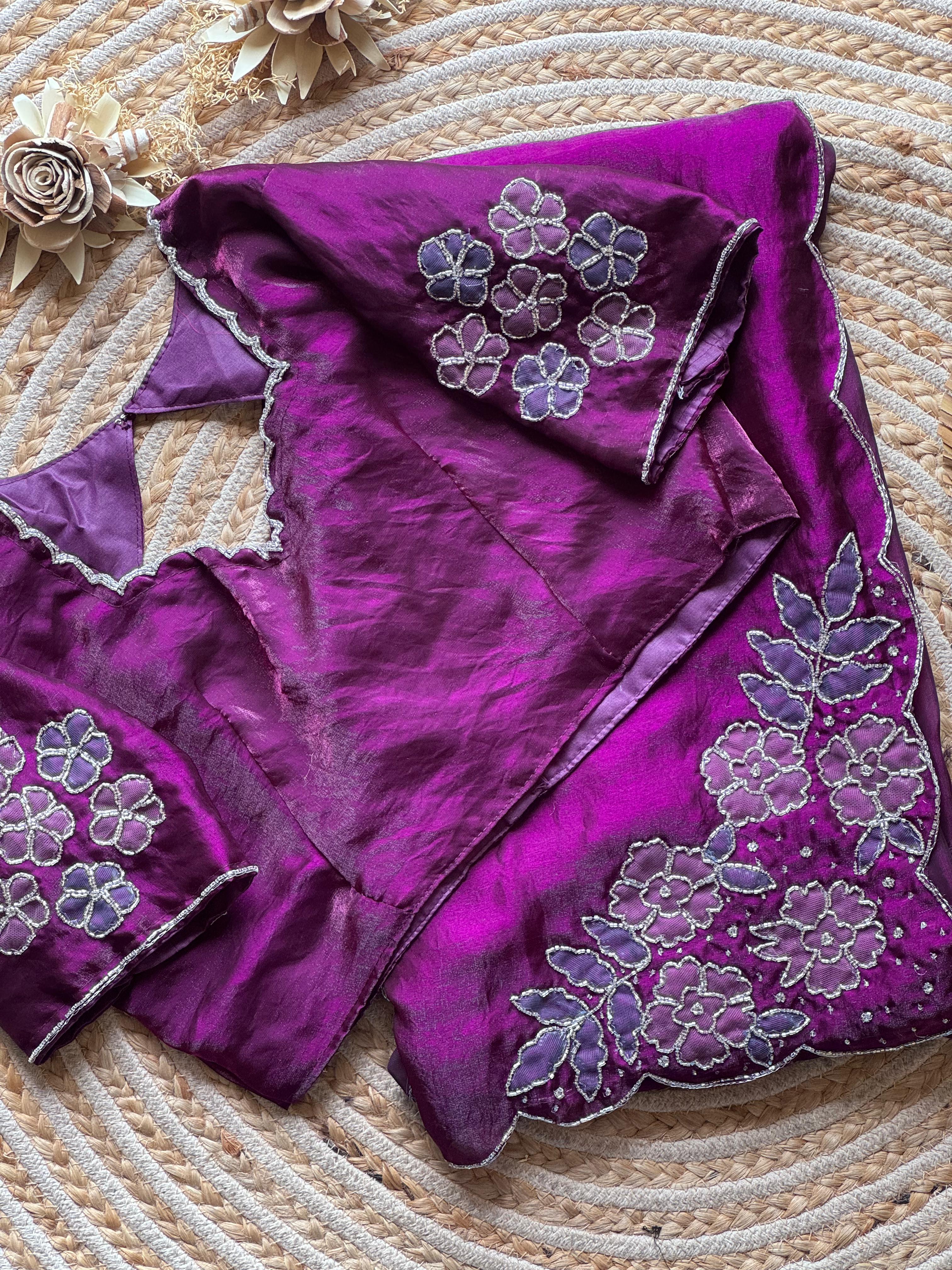 Space silk aplic work designer saree