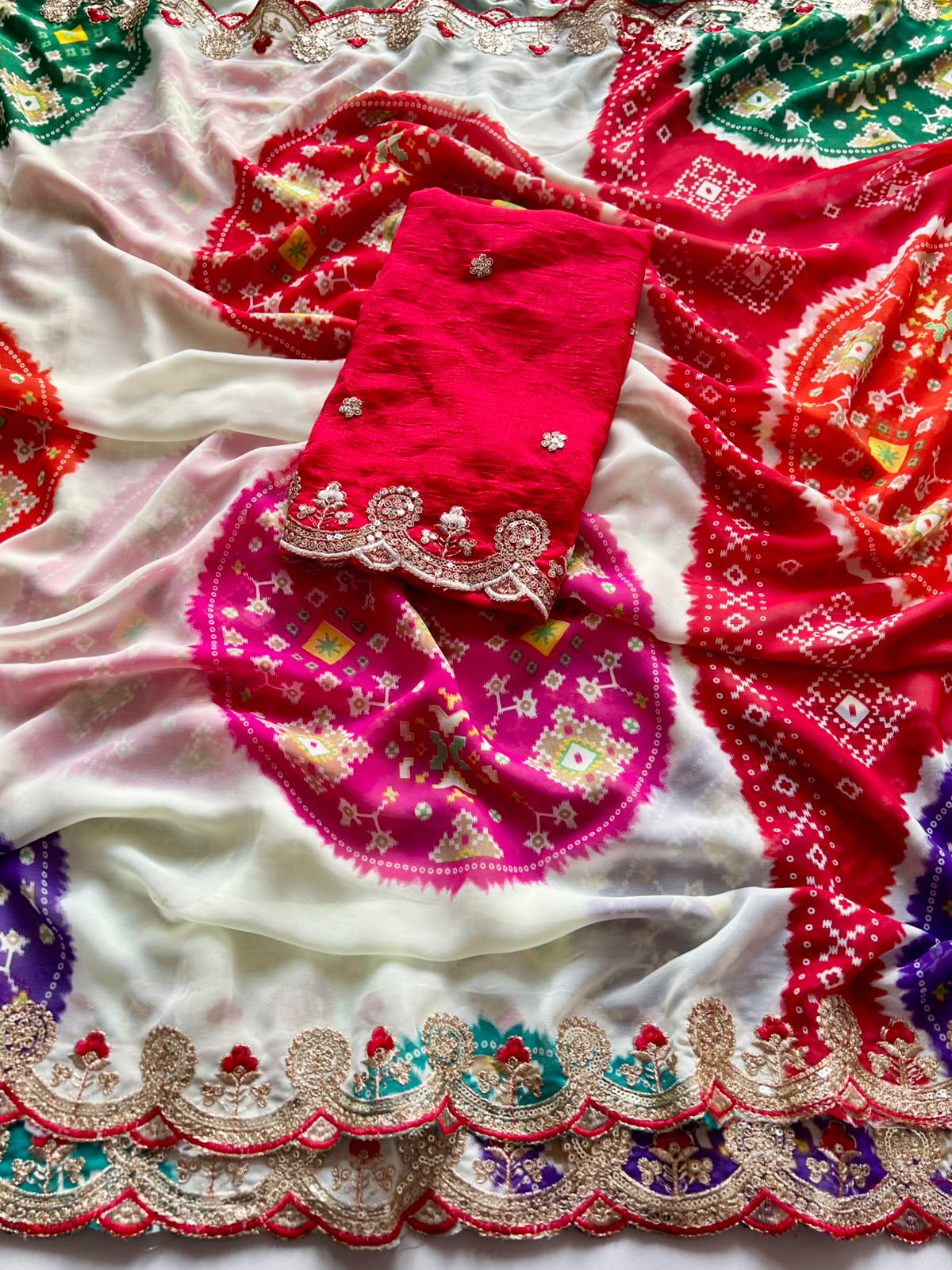 Bandhini design sequence work saree