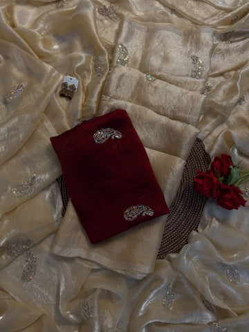Space satin mango sequence work saree