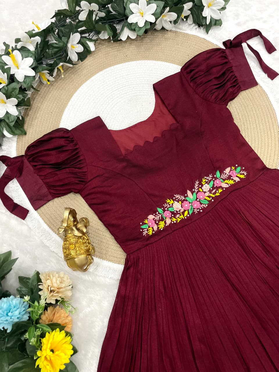 Vichitra silk maggam gown