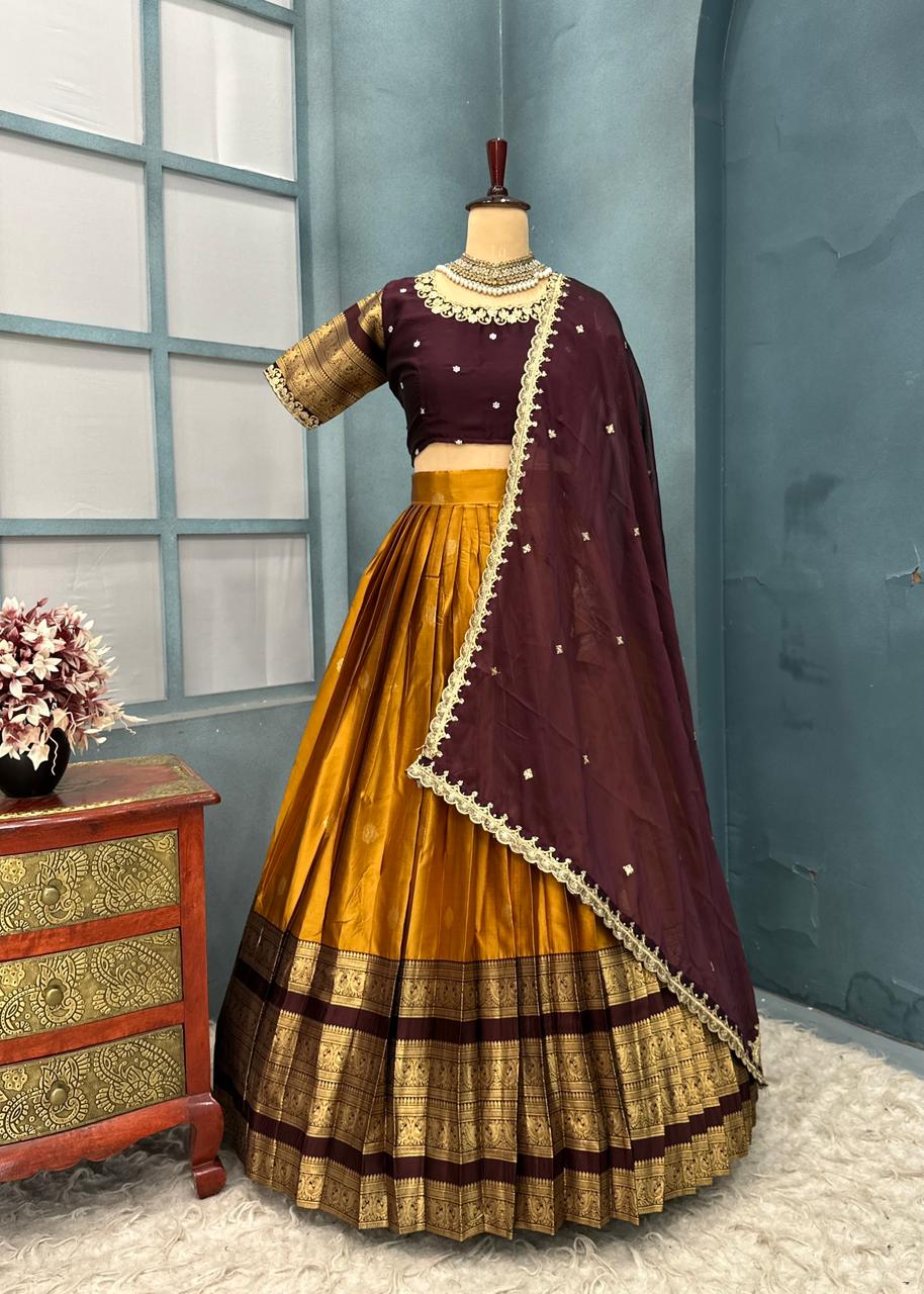 Fully stitched kanjivaram silk lehenga
