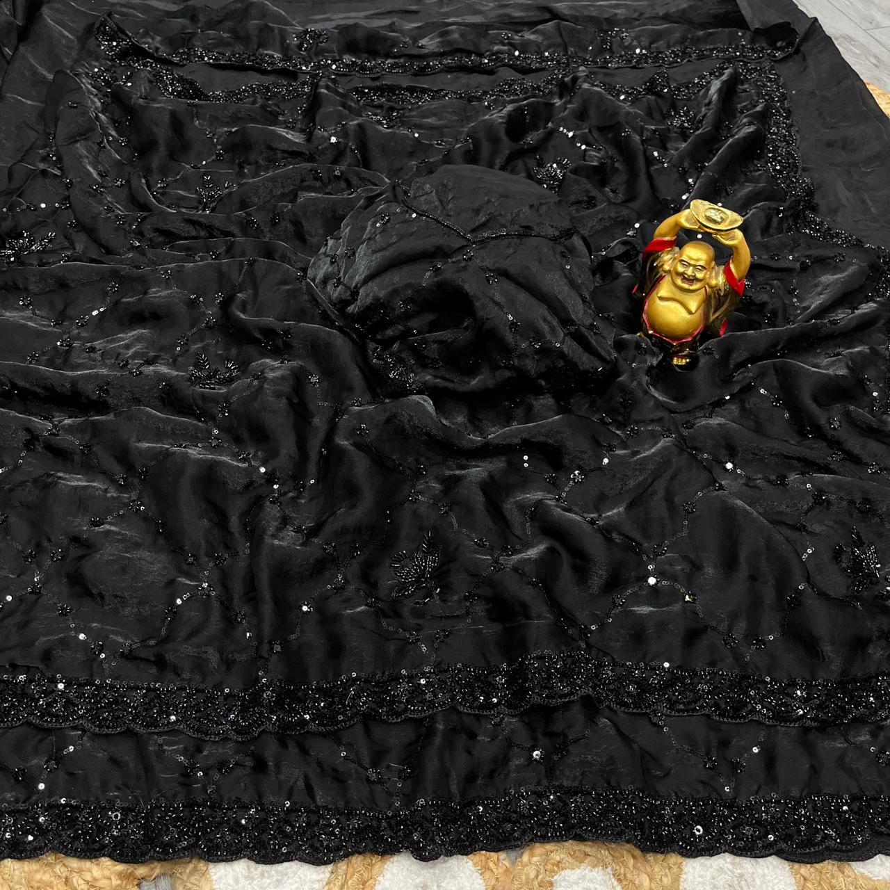 Space silk black Designer saree
