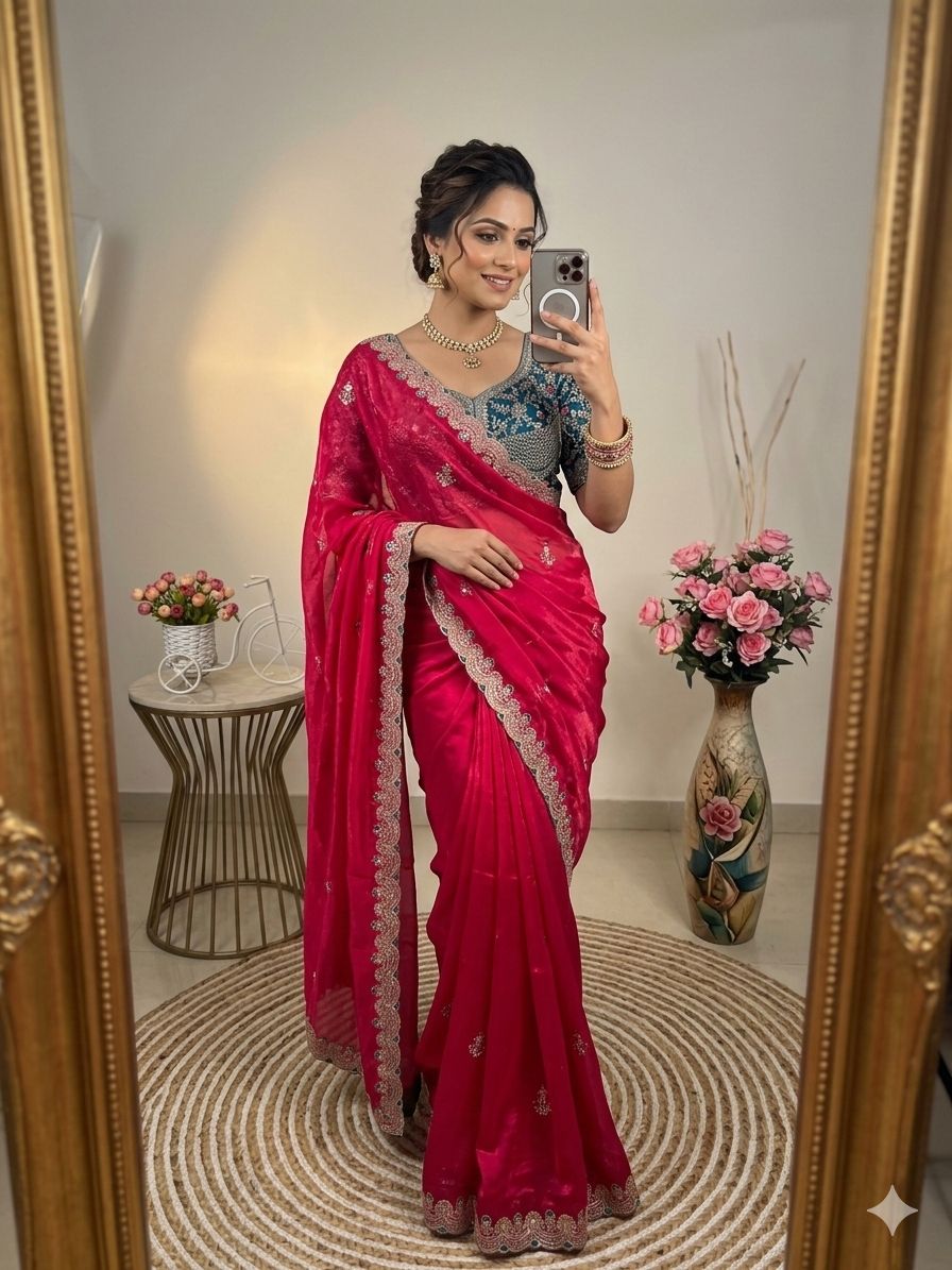 Space silk heavy designer saree