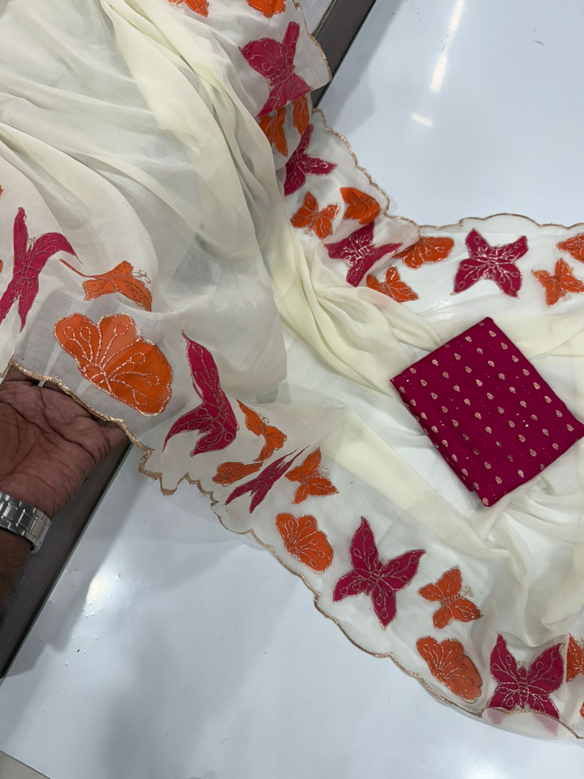 Star Georgette butterfly brush paint saree