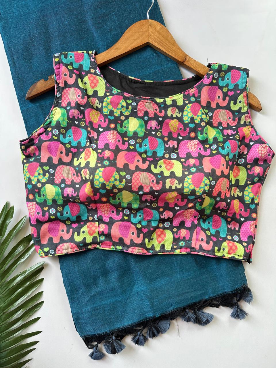 Khadi cotton Saree with mix cotton printed blouse