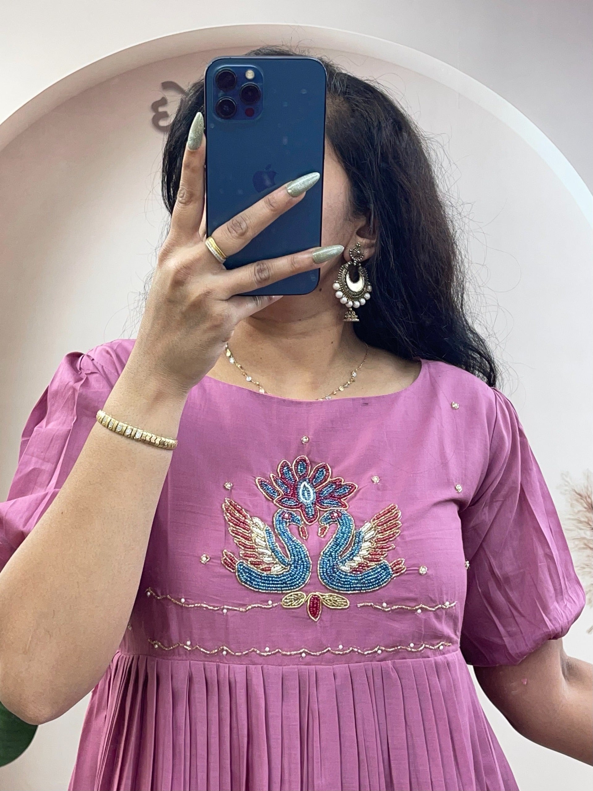 Mull cotton maggam work kurthi