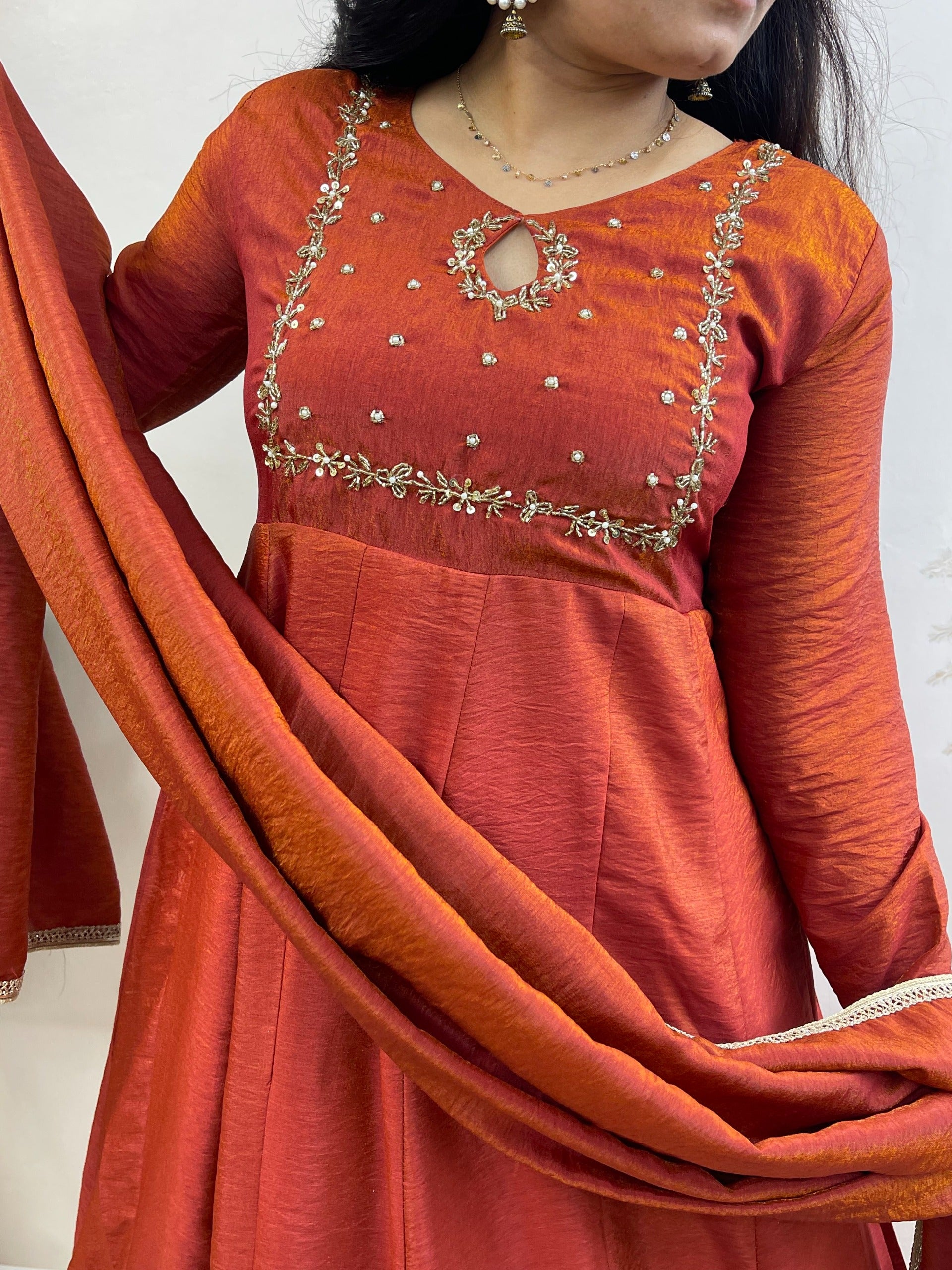 vichithra silk hand work gown with duppatta