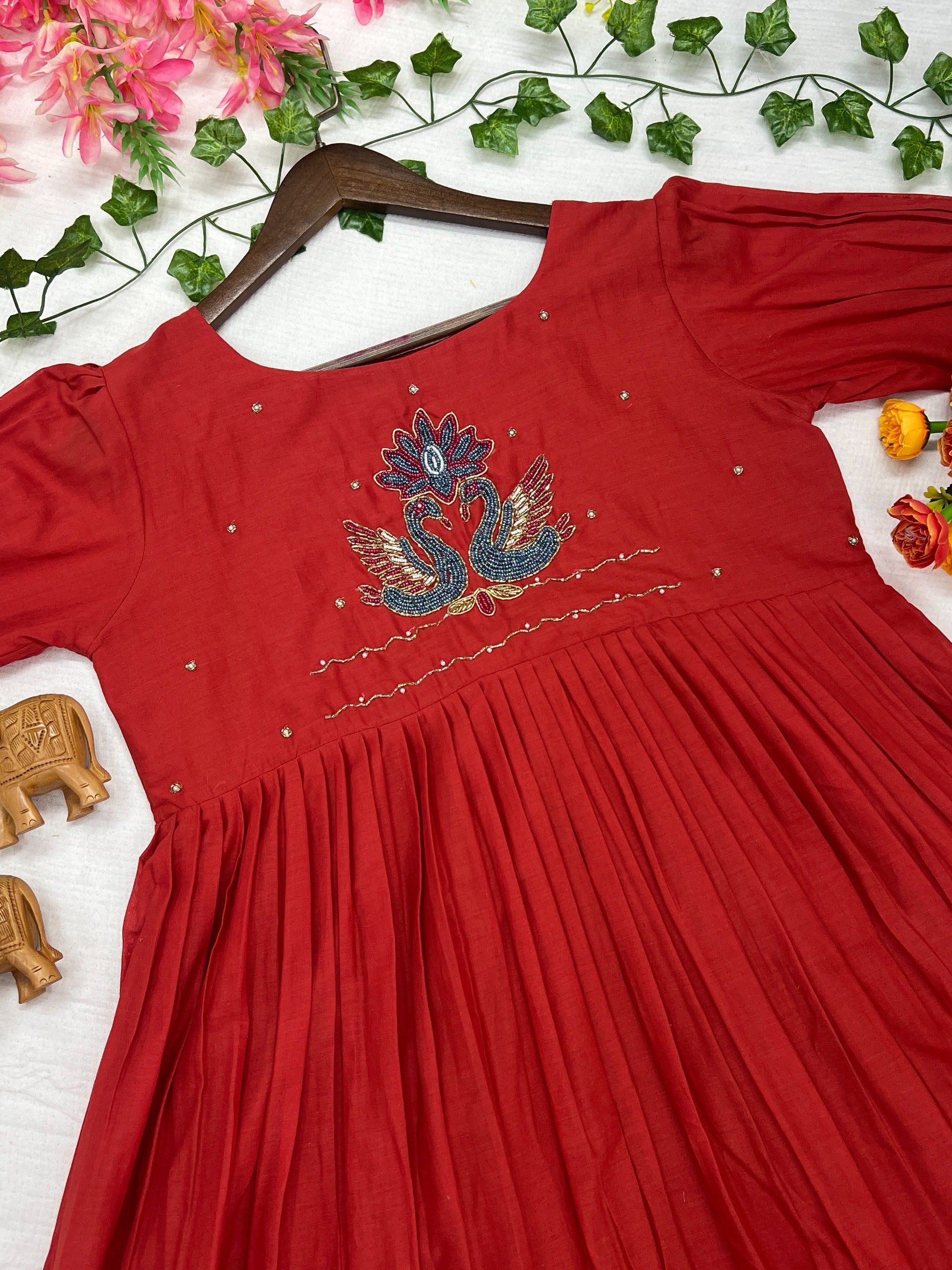 Mull cotton maggam work kurthi