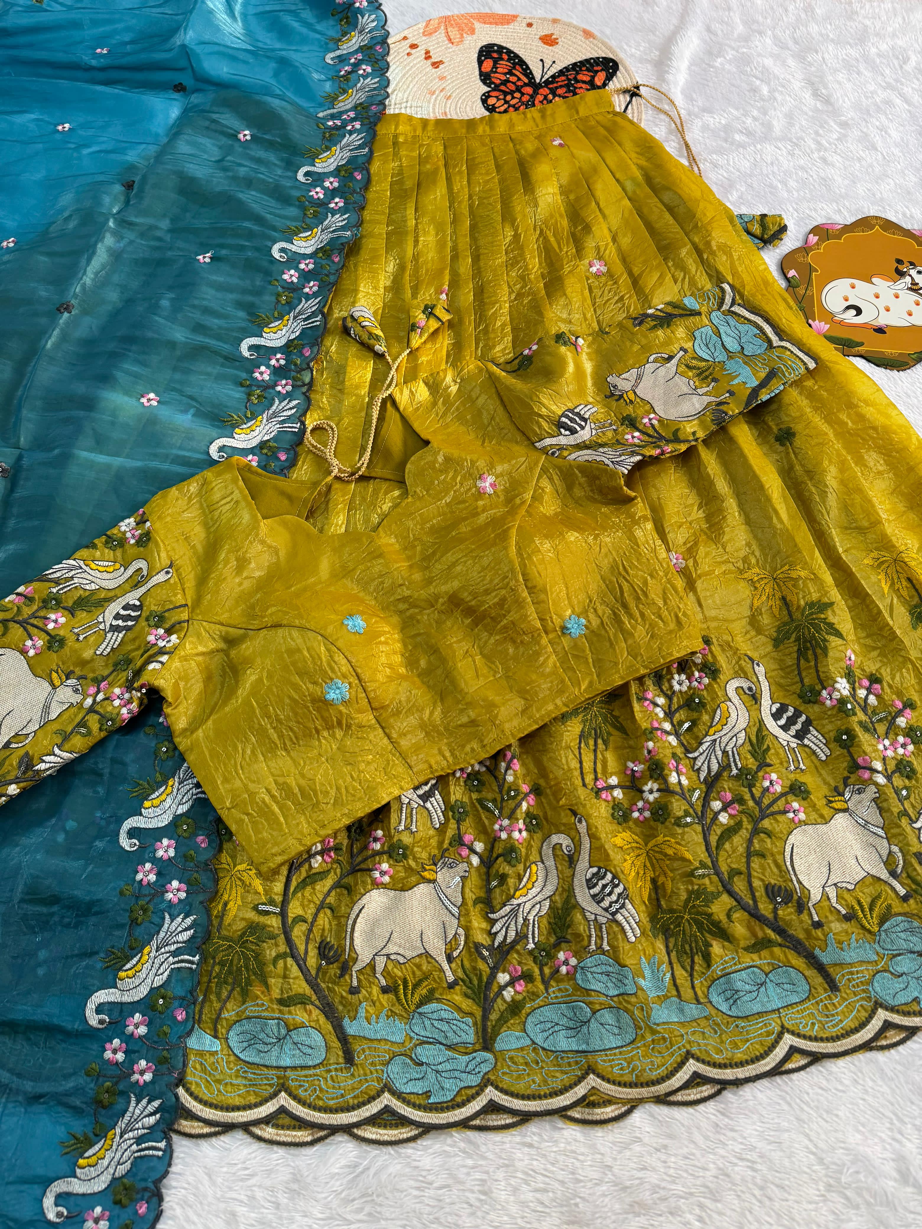 Pichwai embroidery crush silk lehenga