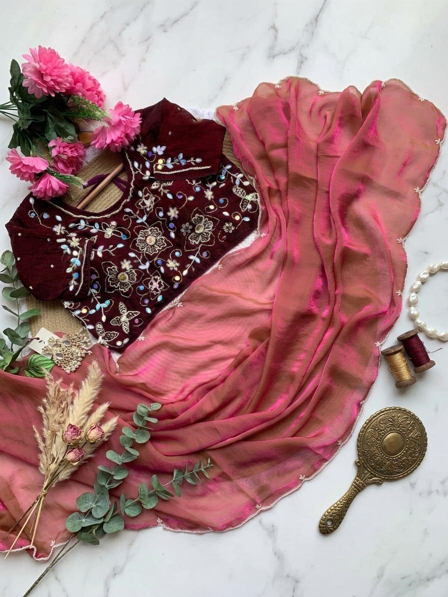 Fendy satin cutdana khatli moti work saree