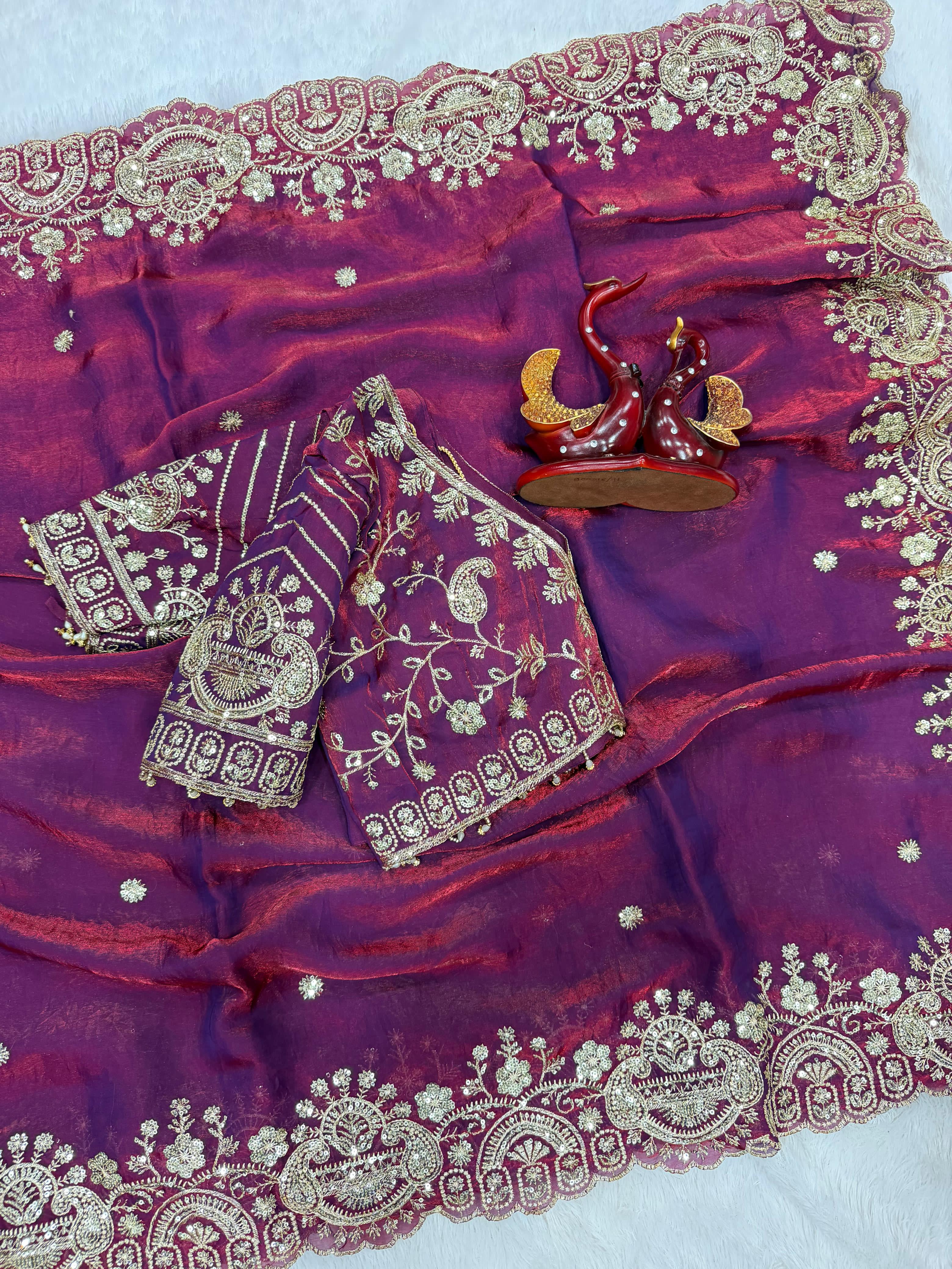 Space silk designer saree with stitched blouse