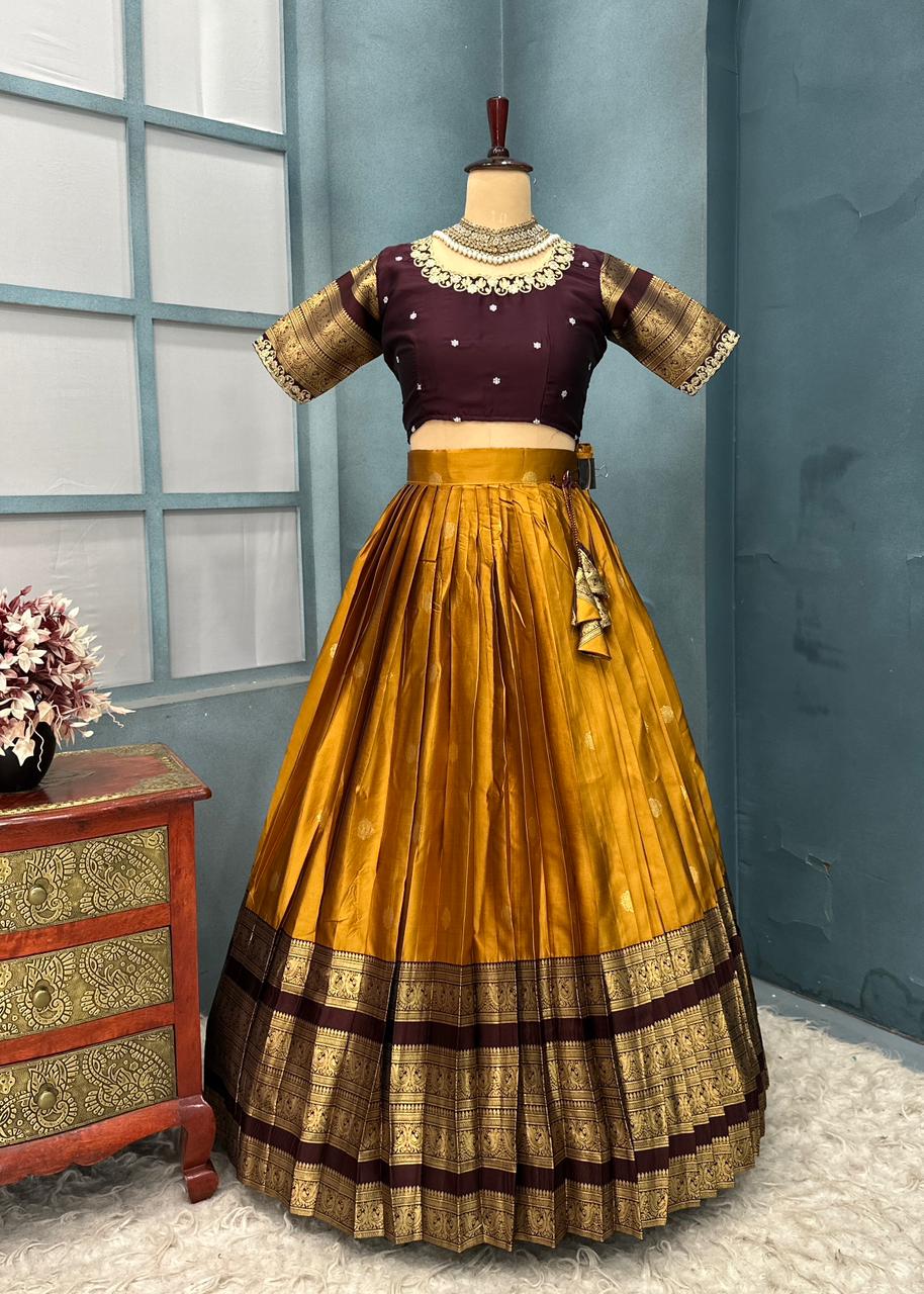 Fully stitched kanjivaram silk lehenga