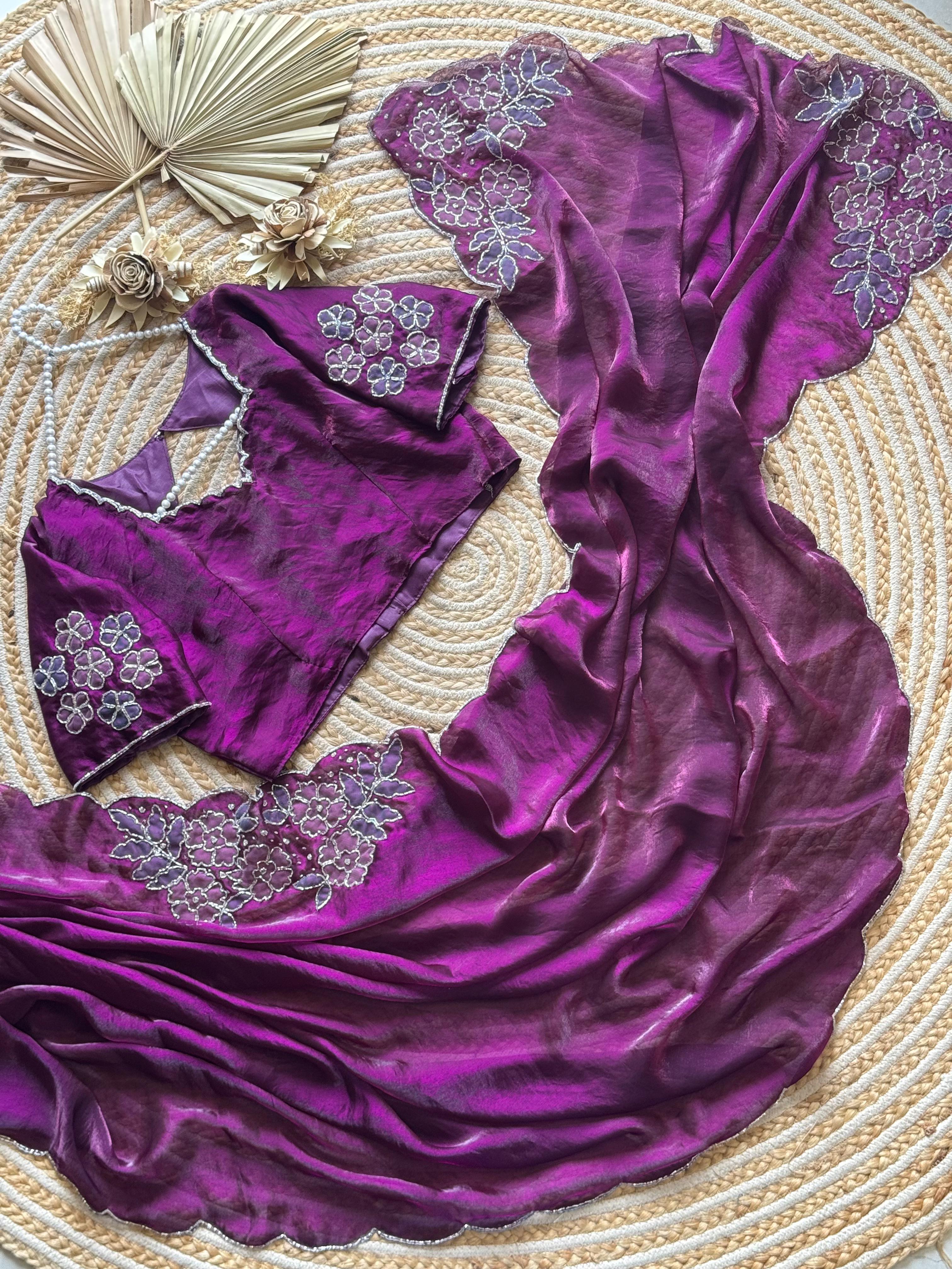 Space silk aplic work designer saree