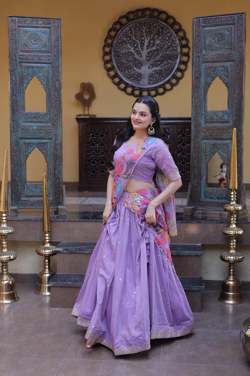 Cosmos silk sequence work lehenga