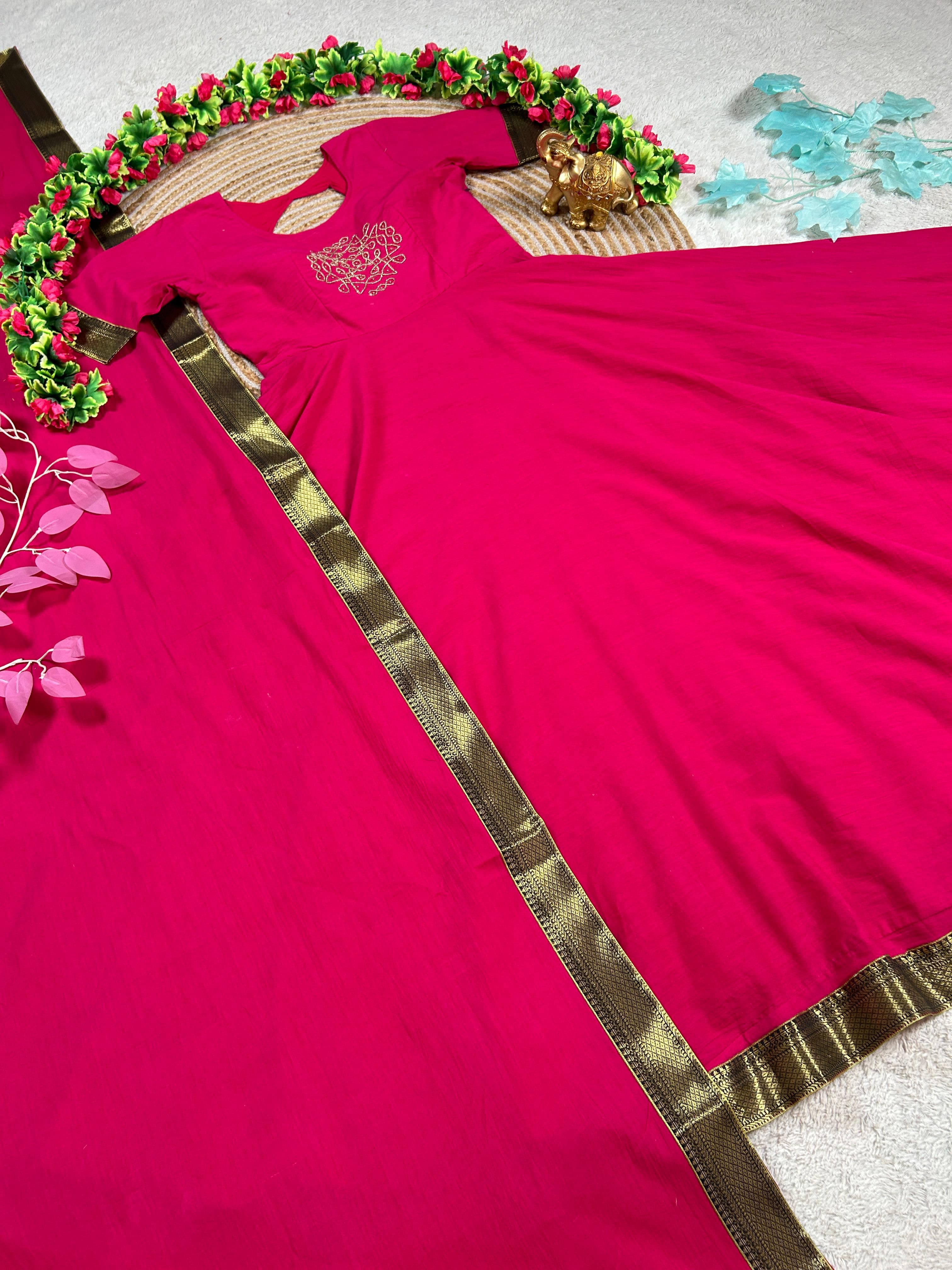 Mull cotton muggu design gown with duppata