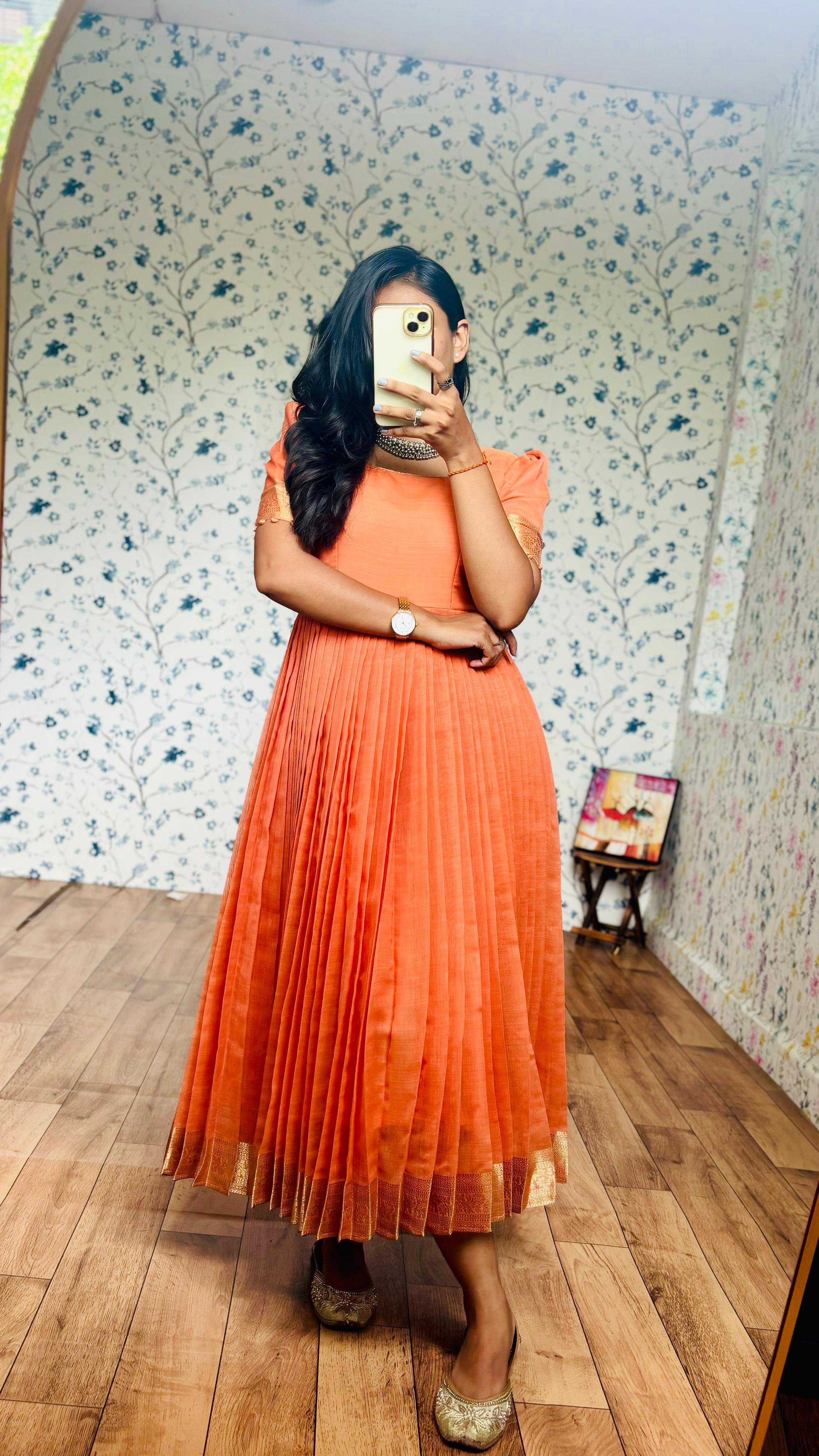 handloom cotton Anarkali inspired gown with duppata
