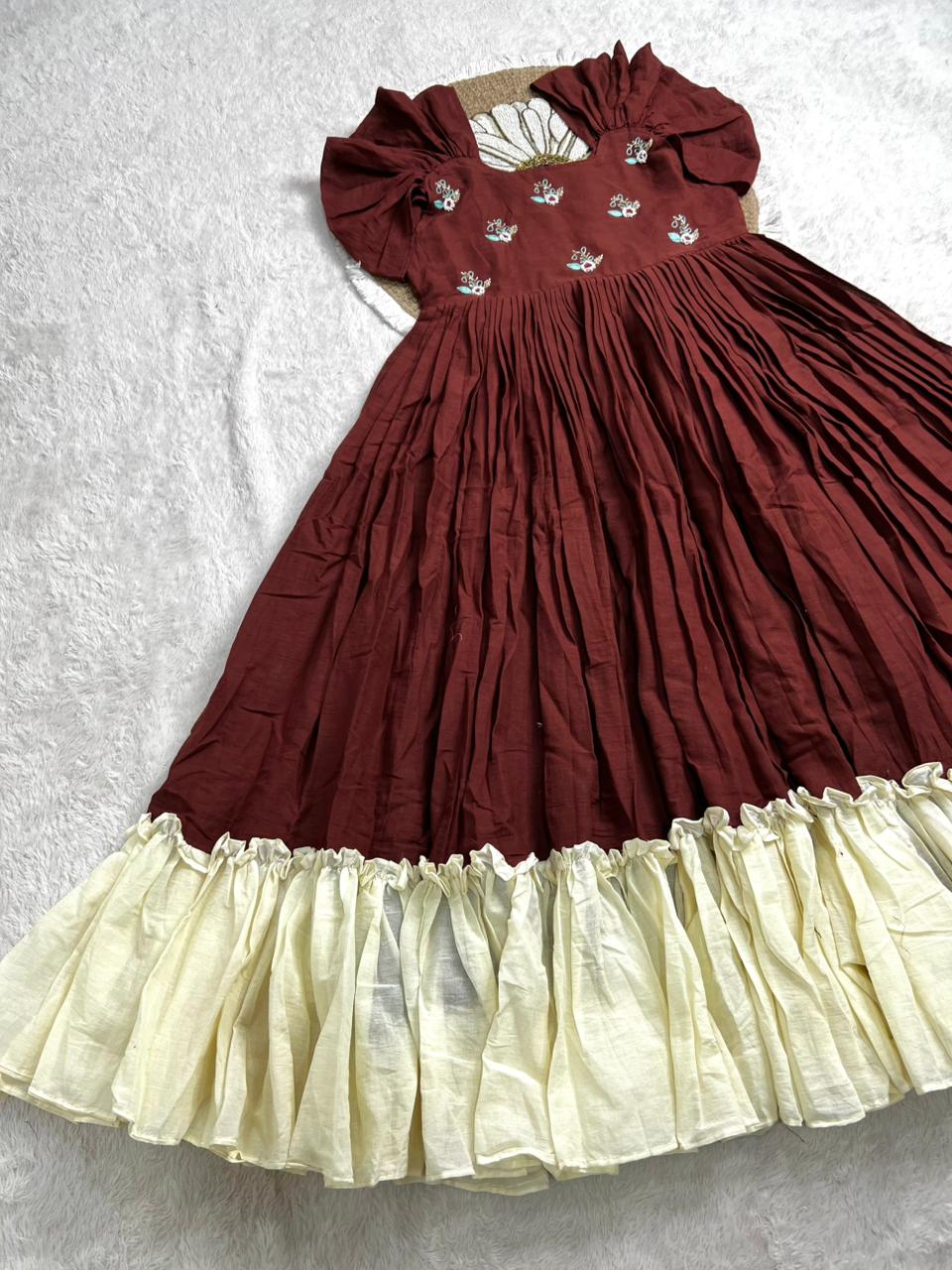 Mull cotton maggam work gown