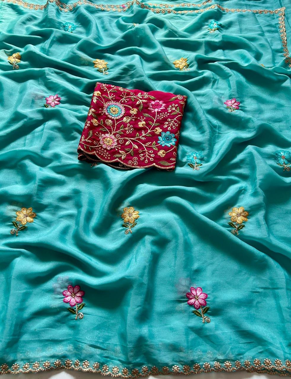 Star Georgette with embroidery sequence work saree