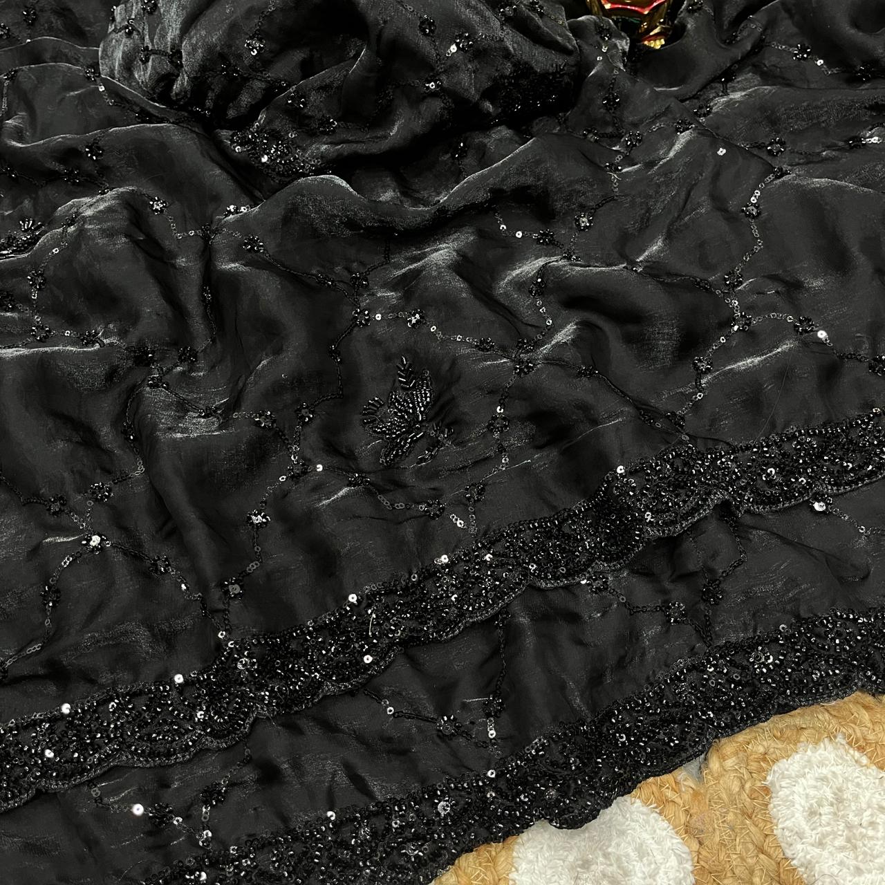 Space silk black Designer saree