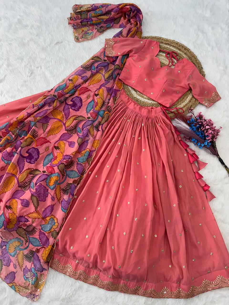 Cosmos silk sequence work lehenga