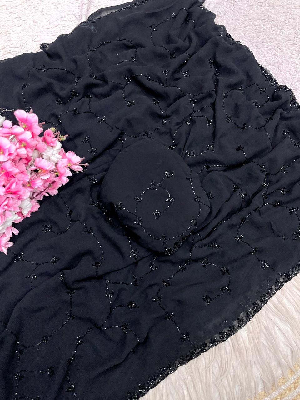 New design black designer saree
