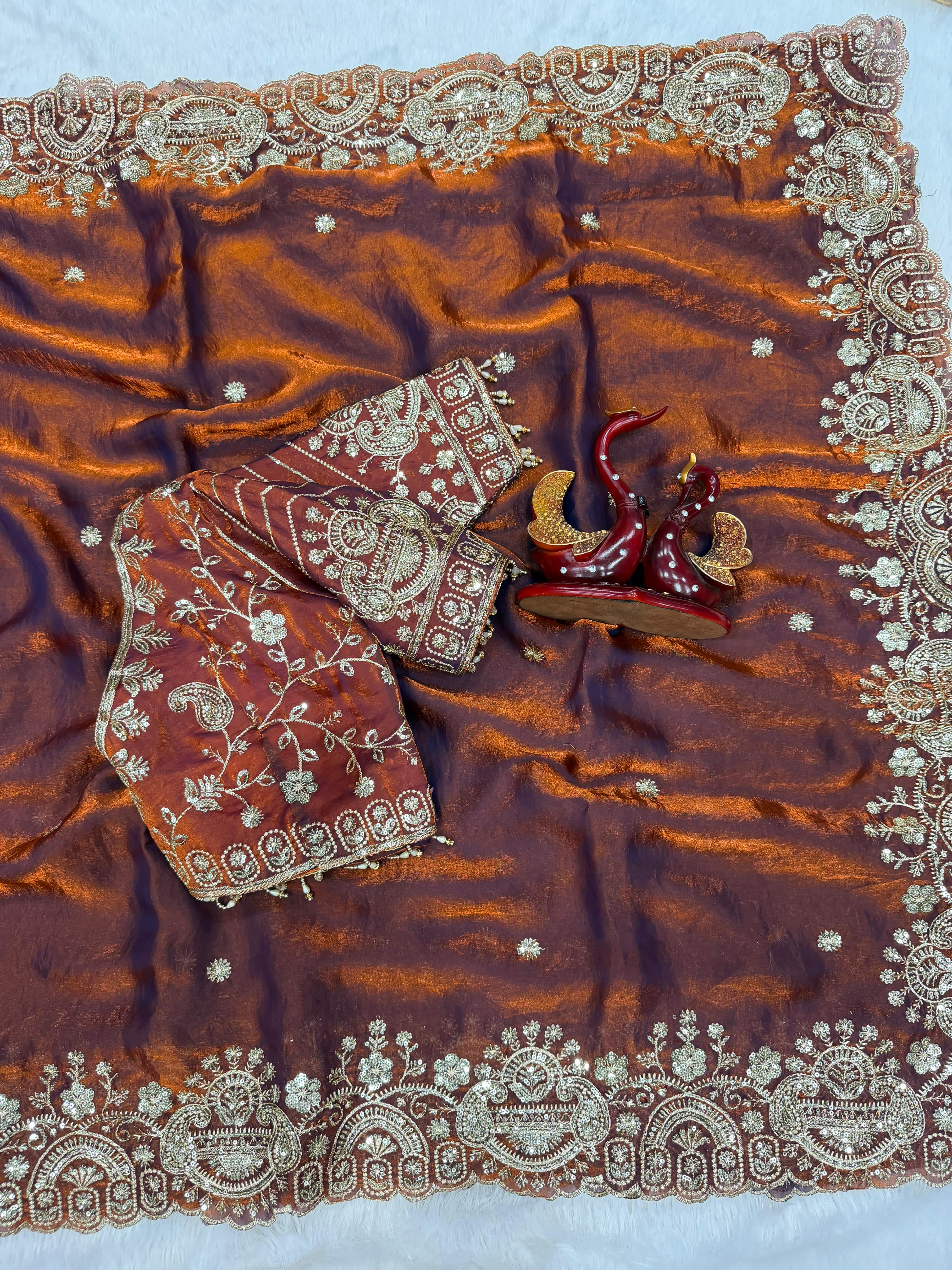 Space silk designer saree with stitched blouse