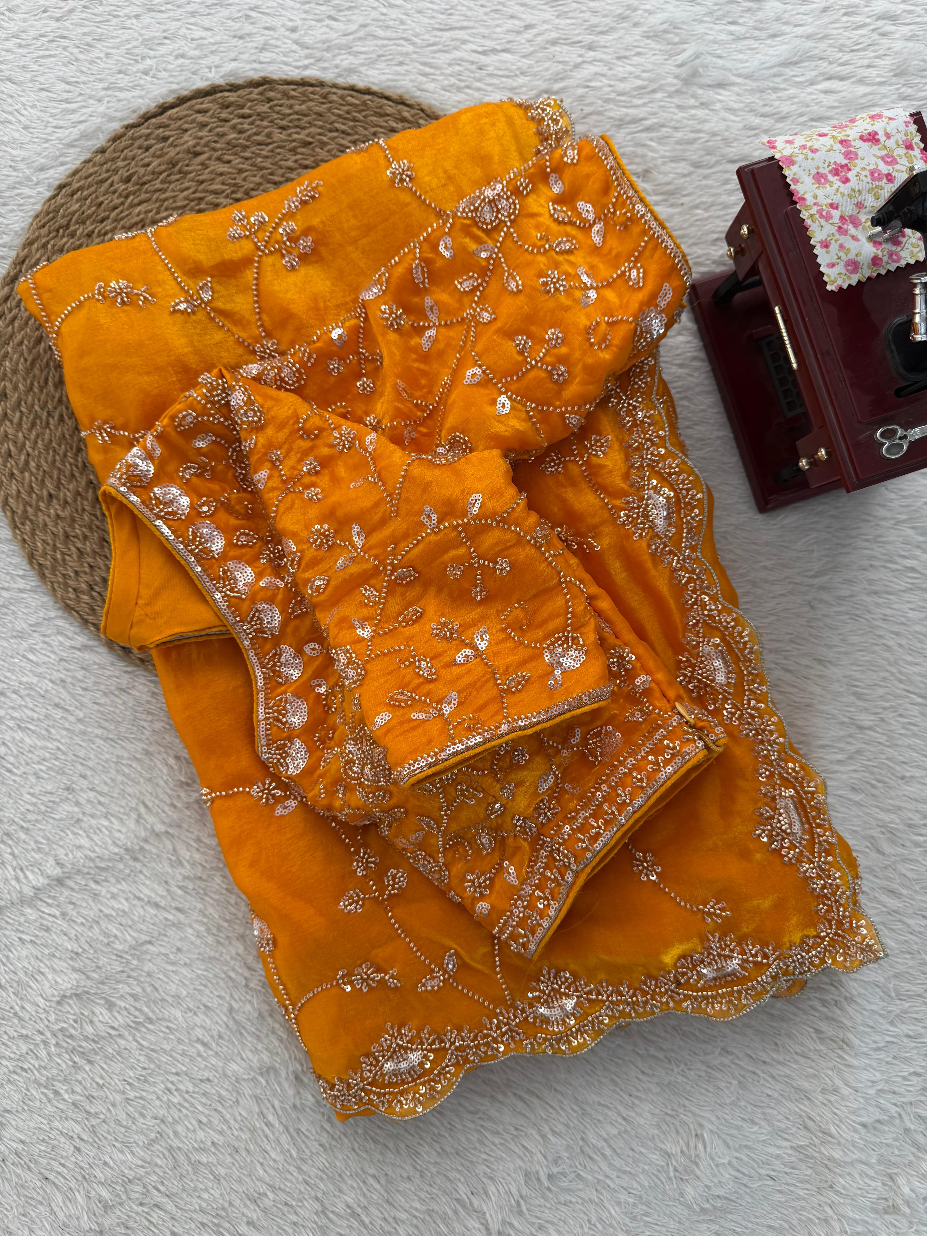 Yellow heavy designer saree