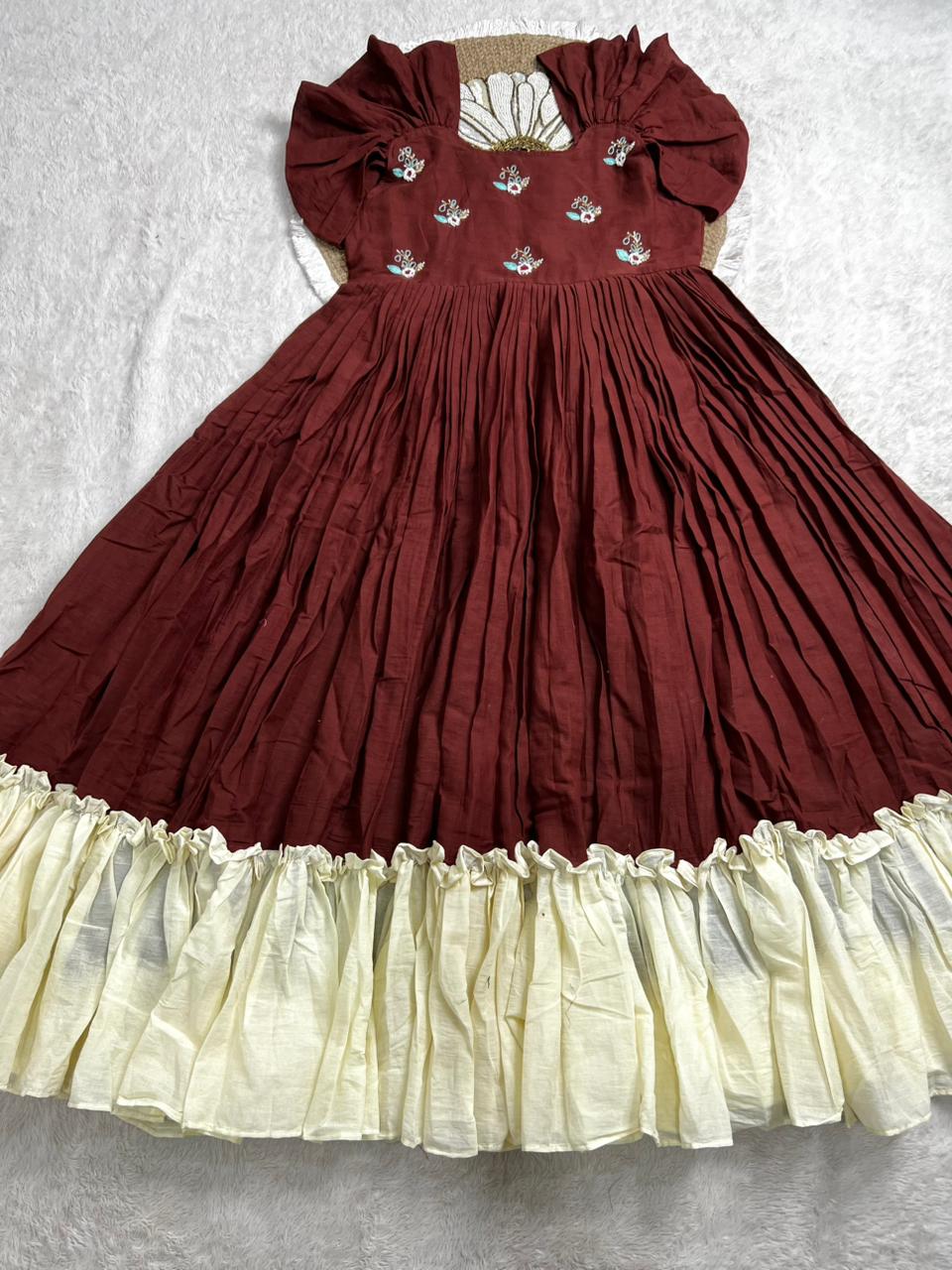 Mull cotton maggam work gown
