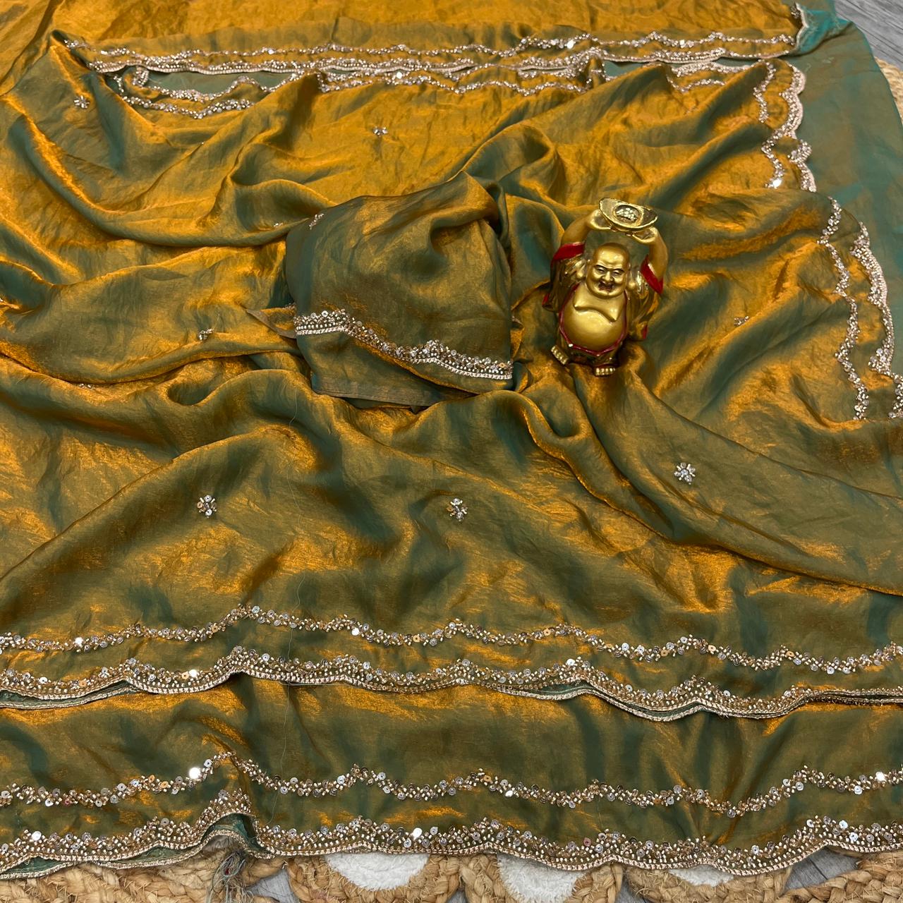 Pure space silk sequence cutdana beeds work saree