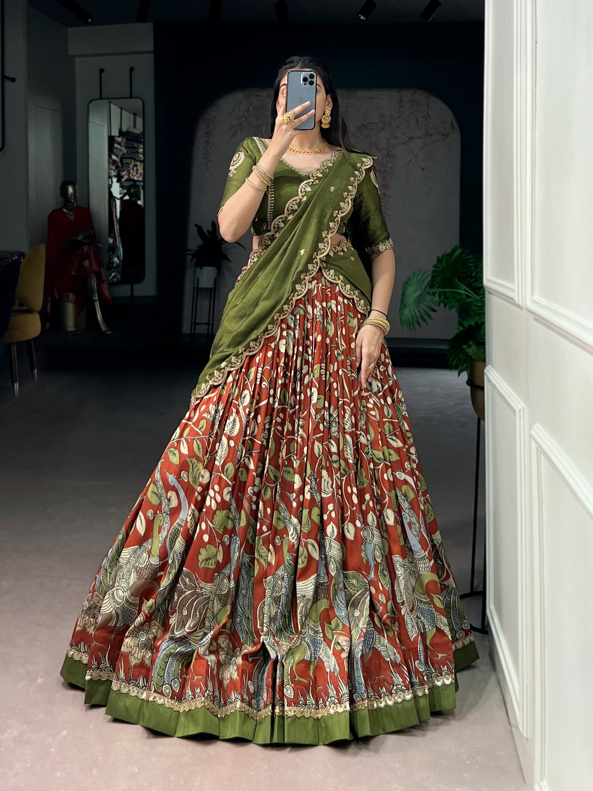 Tussar silk kalamkari inspired lehenga set