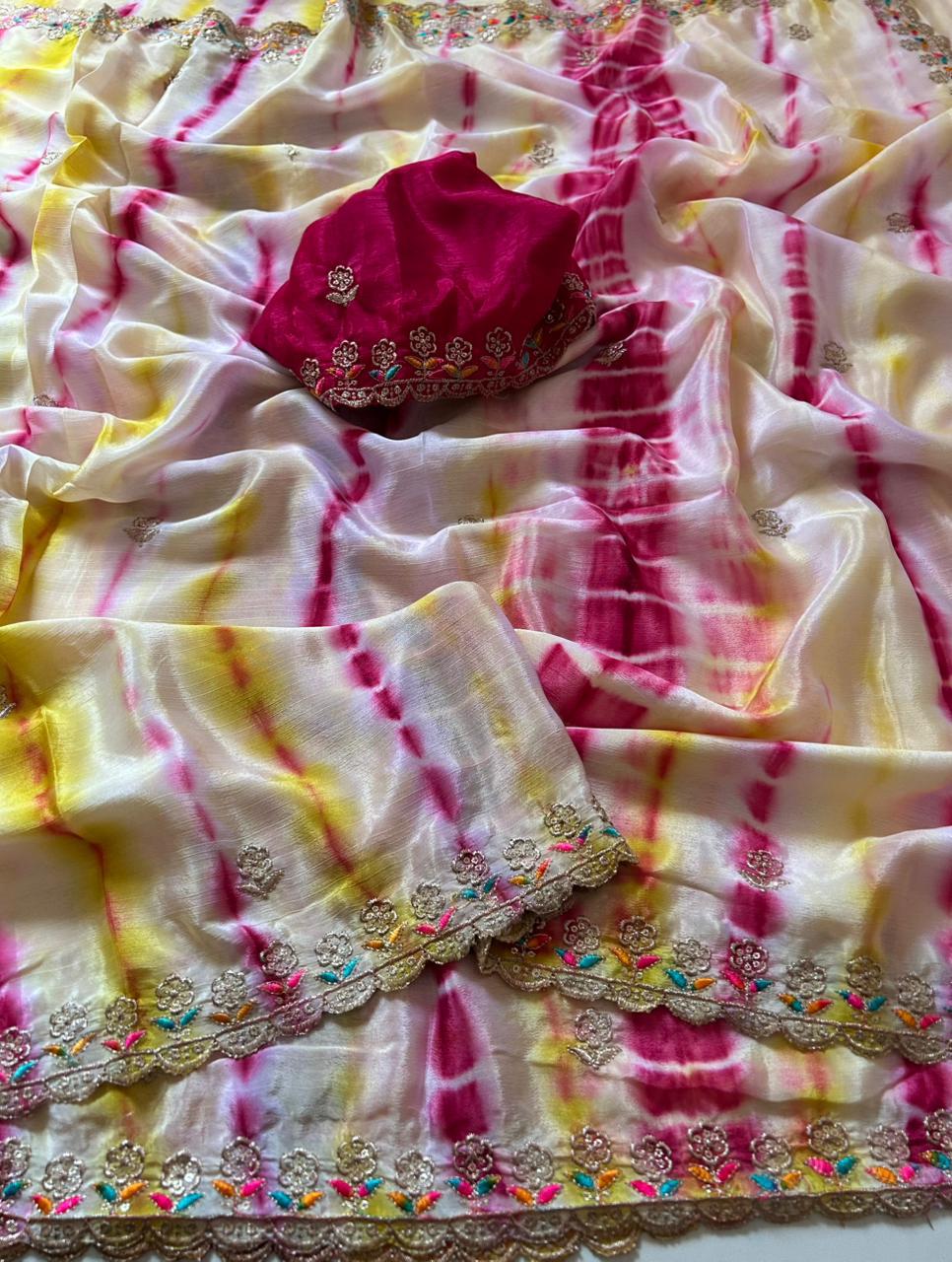 Dyeing chinnon shilk sarees