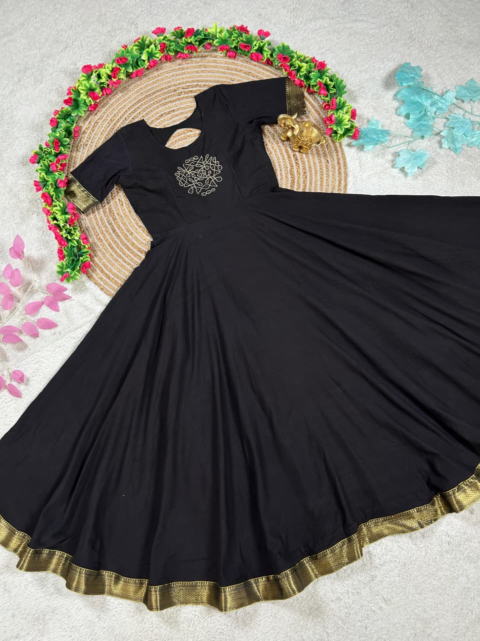 Mull cotton muggu design gown with duppata