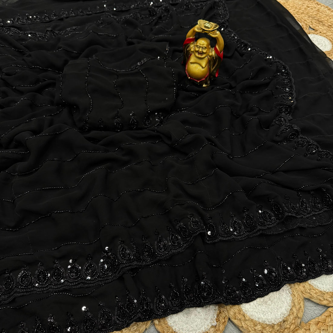grand party wear beeds work black saree
