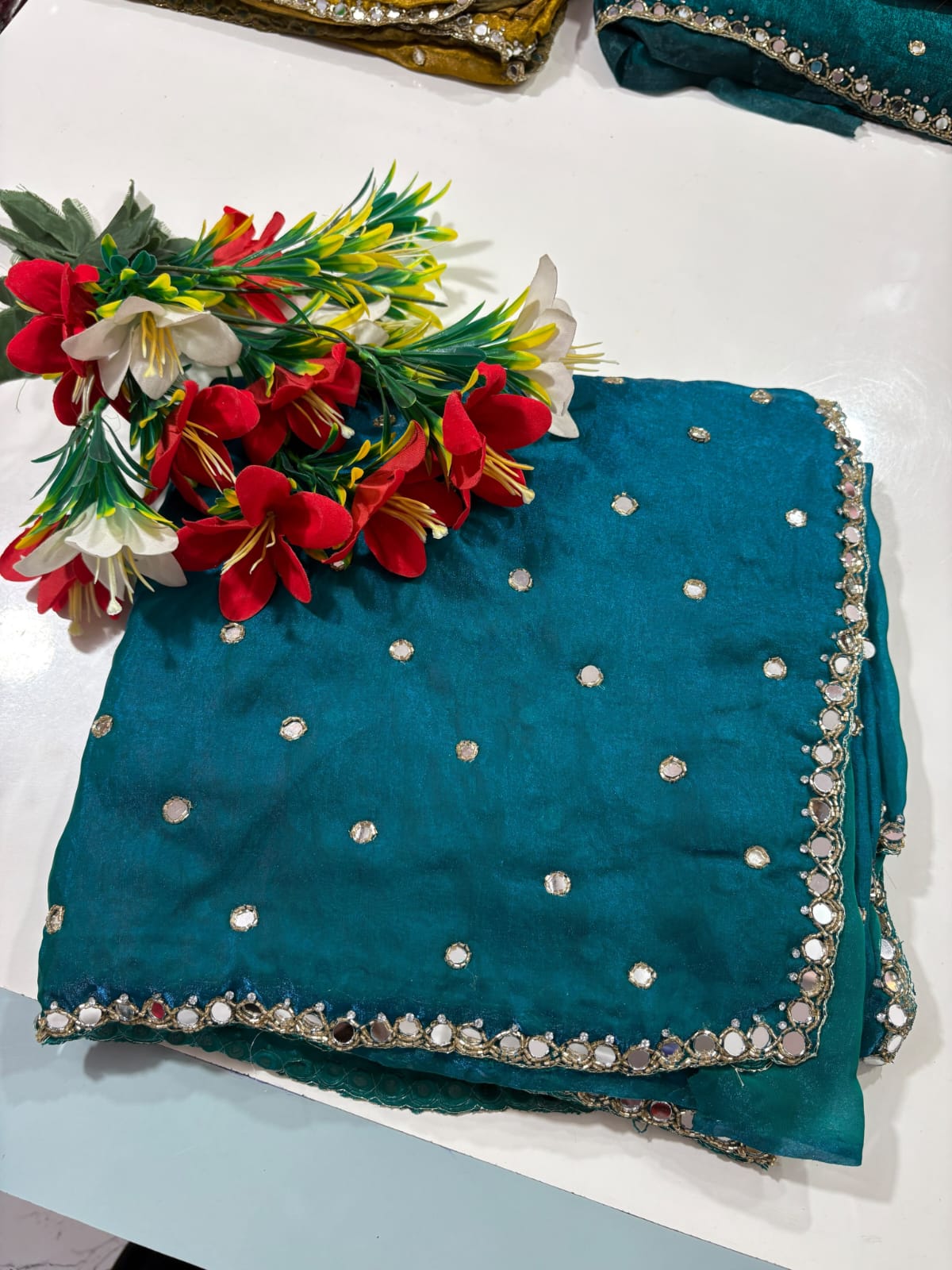 Space silk mirror work saree