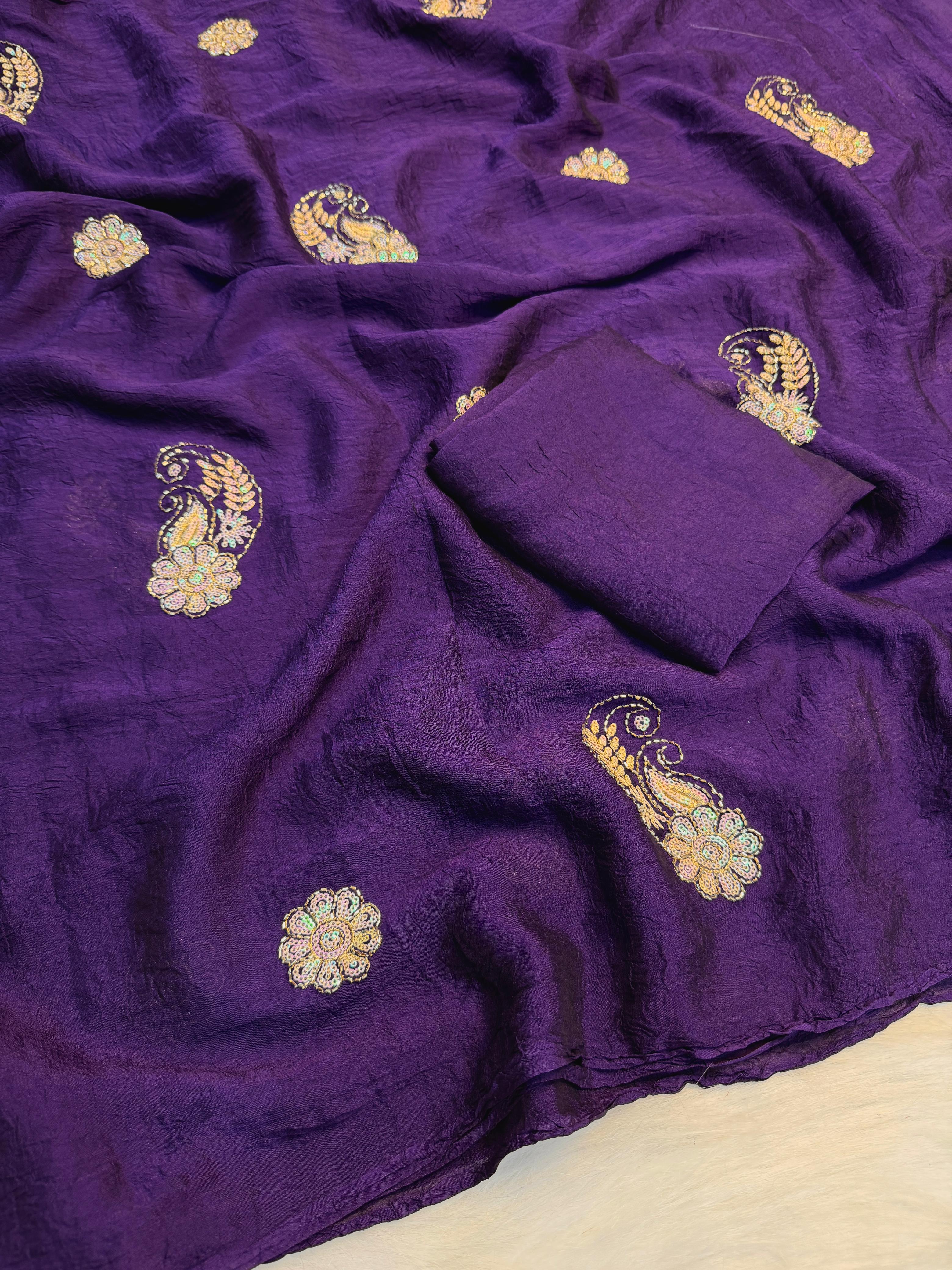 Soft crush silk embroidery Sarees